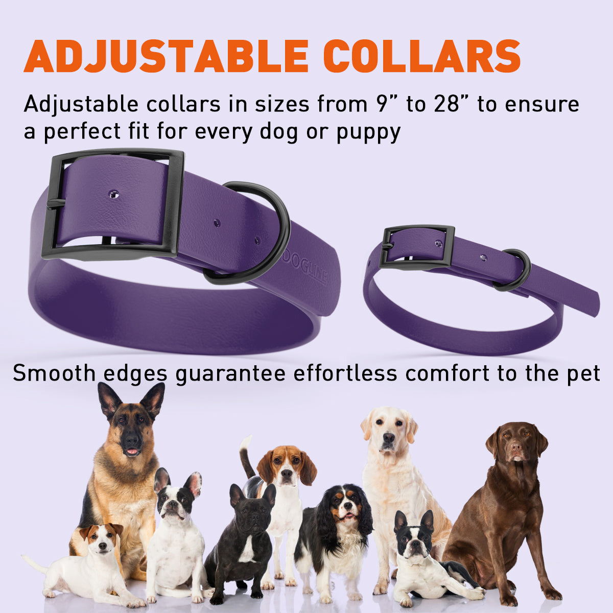 Dogline Biothane Waterproof Dog Collar with Black Hardware - 1.5" Wide, Size XXL (24 to 28 inches)