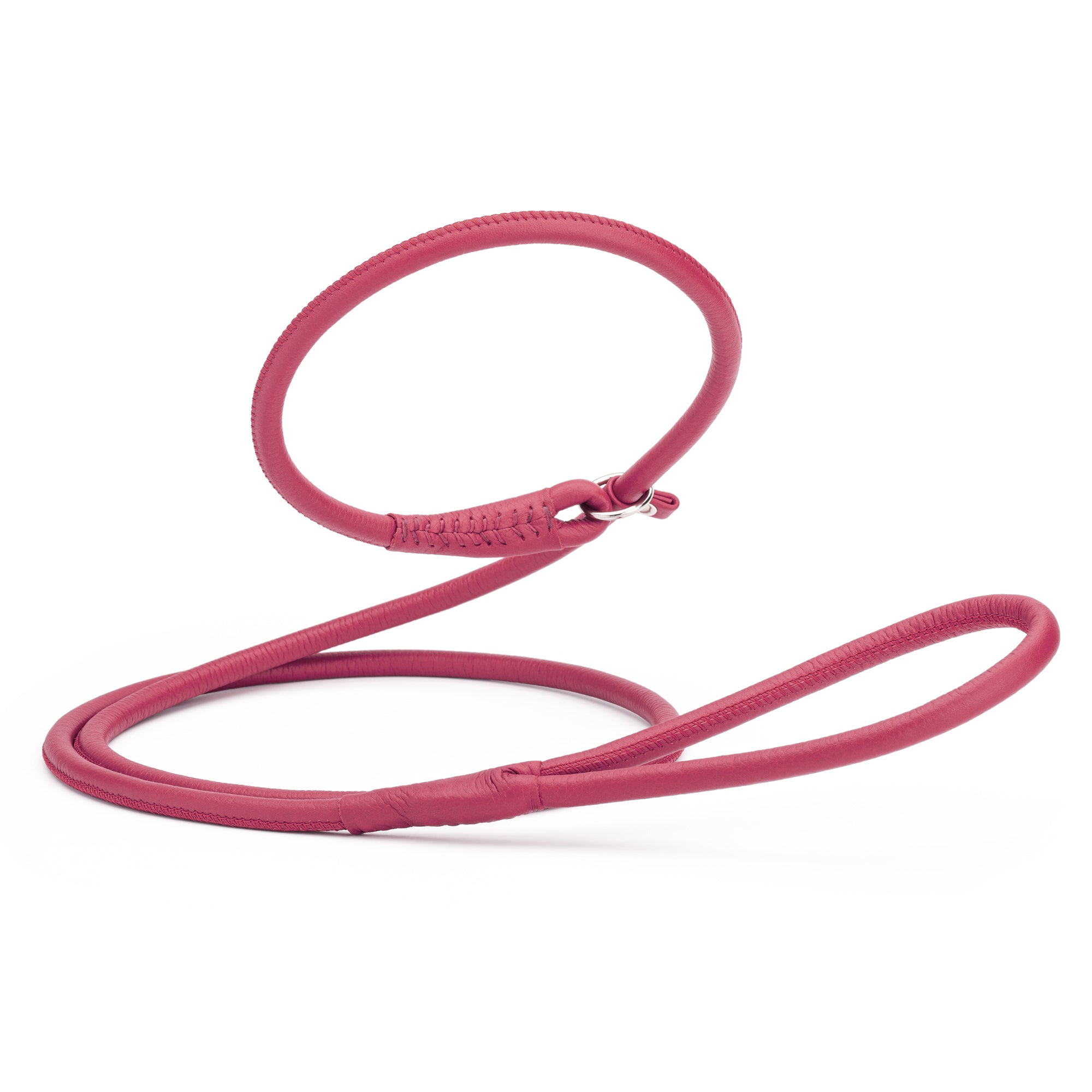 Pink leather slip lead with metal stopper ring, 3 feet long