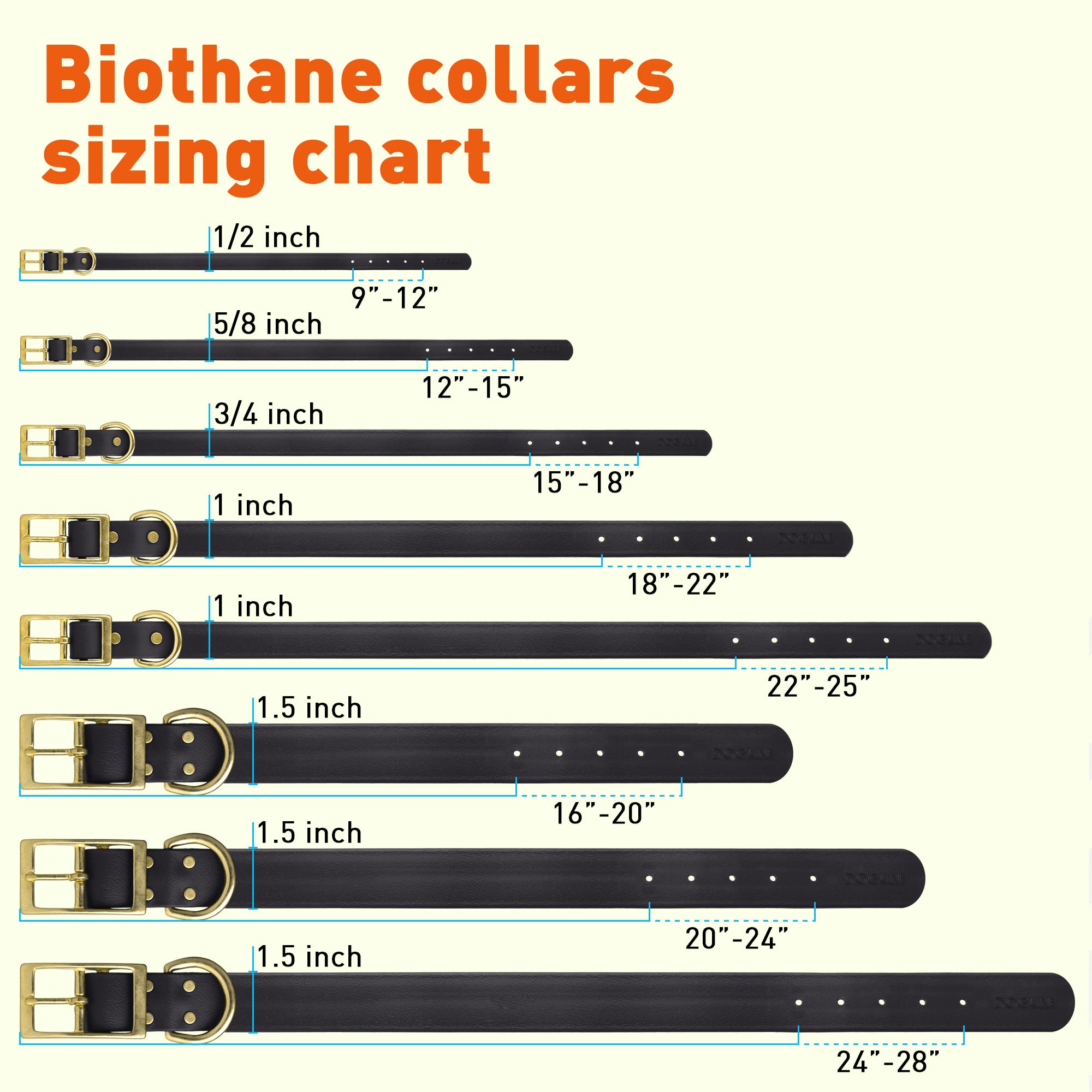 Viper Biothane Waterproof Dog Collar - Brass Hardware - Size S (12 to 15 inches)