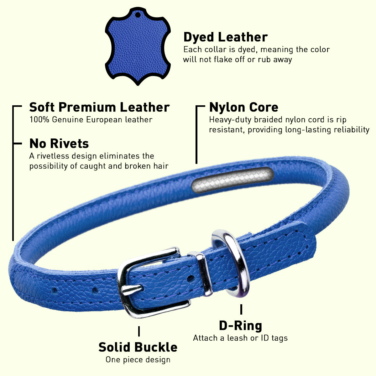 Dogline Soft Leather Round Dog Collar