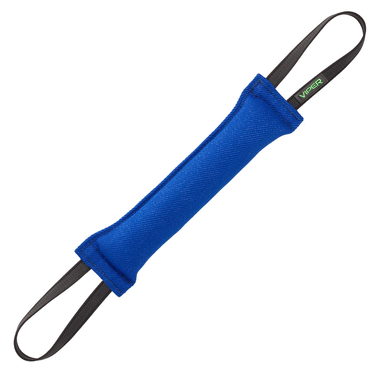 Blue French Linen dog tug toy with two handles, 16 inches long