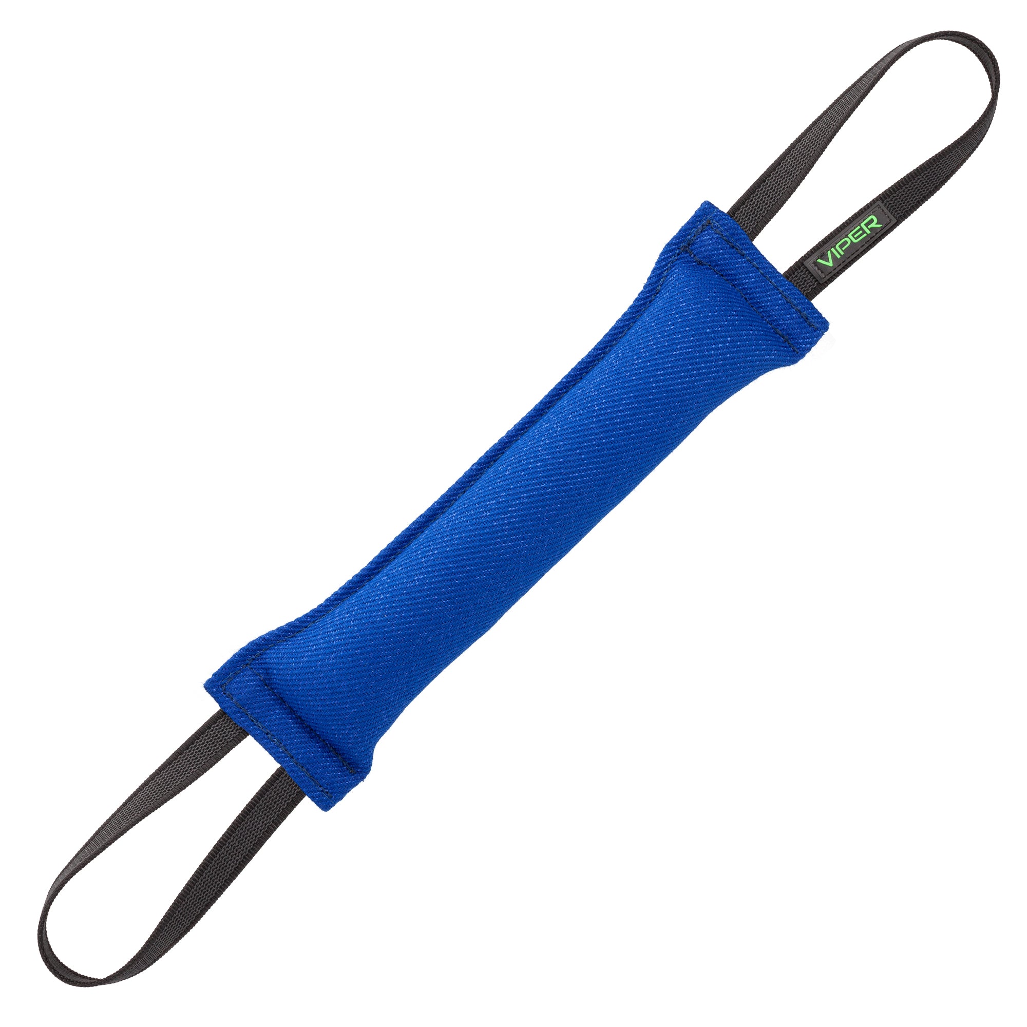 Blue French Linen dog tug toy with two handles, 16 inches long