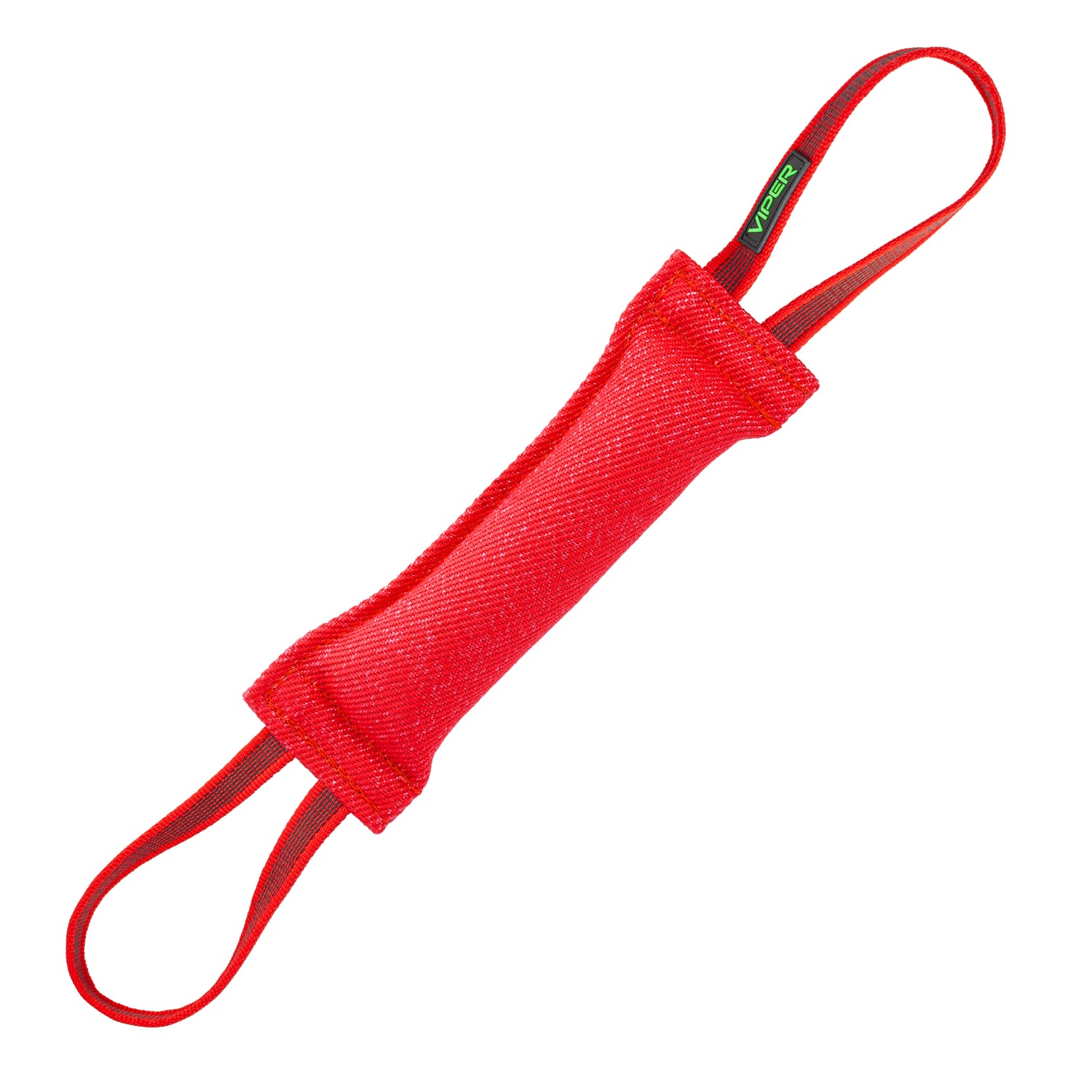 12in red tug toy for dogs with two handles, made from French Linen