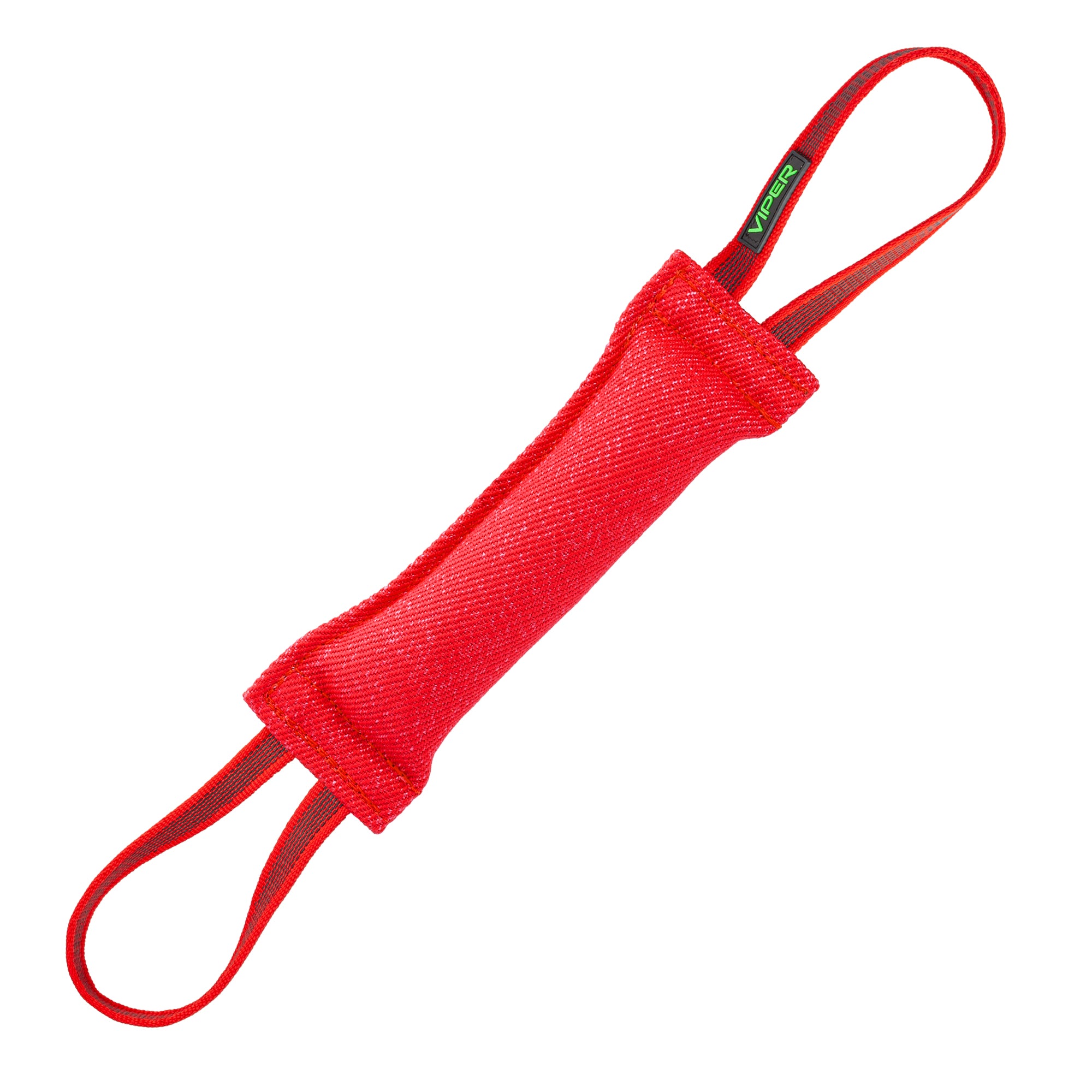 12in red tug toy for dogs with two handles, made from French Linen