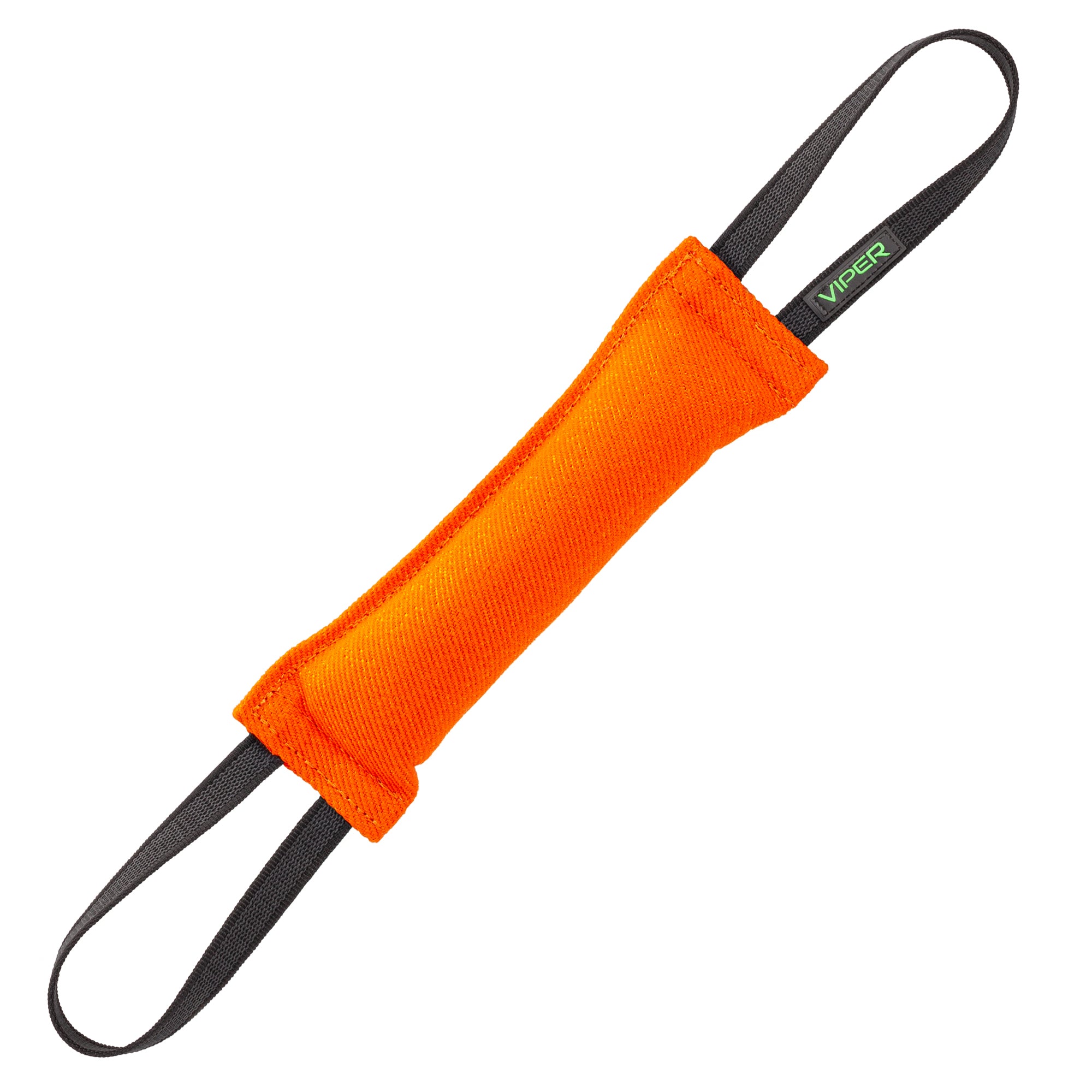 12in orange tug toy for dogs with two handles, made from French Linen