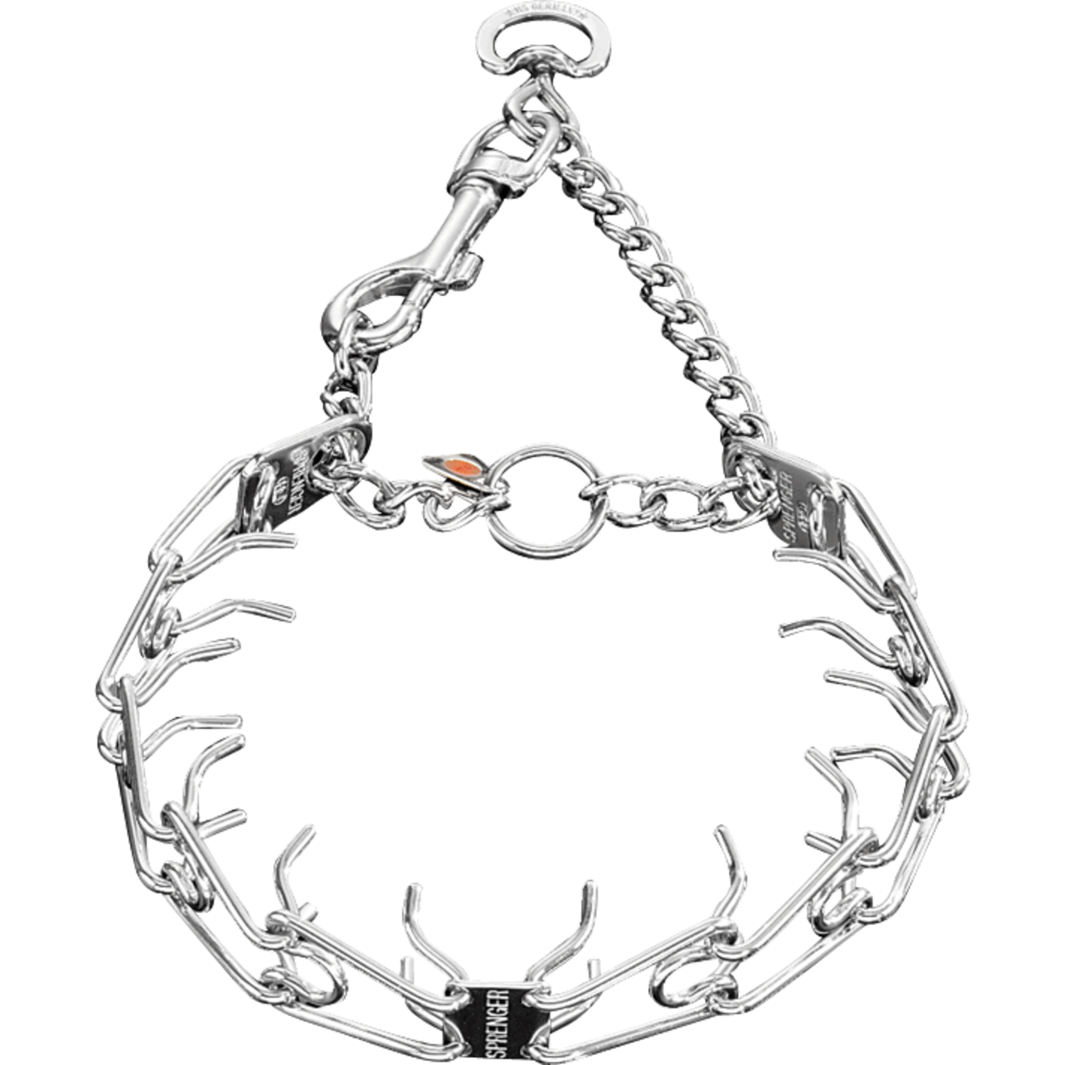 Herm Sprenger - ULTRA-PLUS Training Collar with Center-Plate, Assembly Chain, and Snap Hook - Comfort Version - Stainless steel