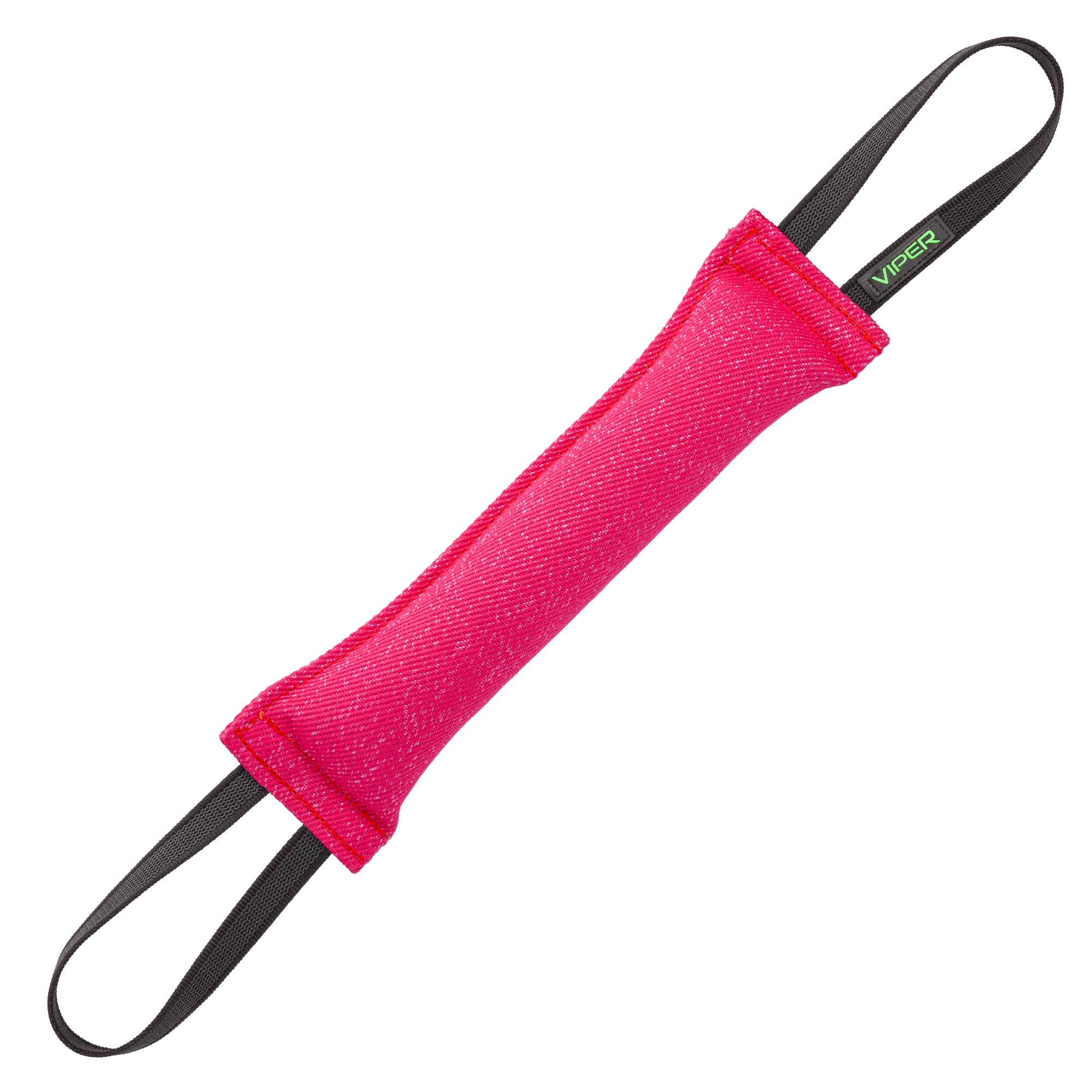 Pink French Linen dog tug toy with two handles, 16 inches long