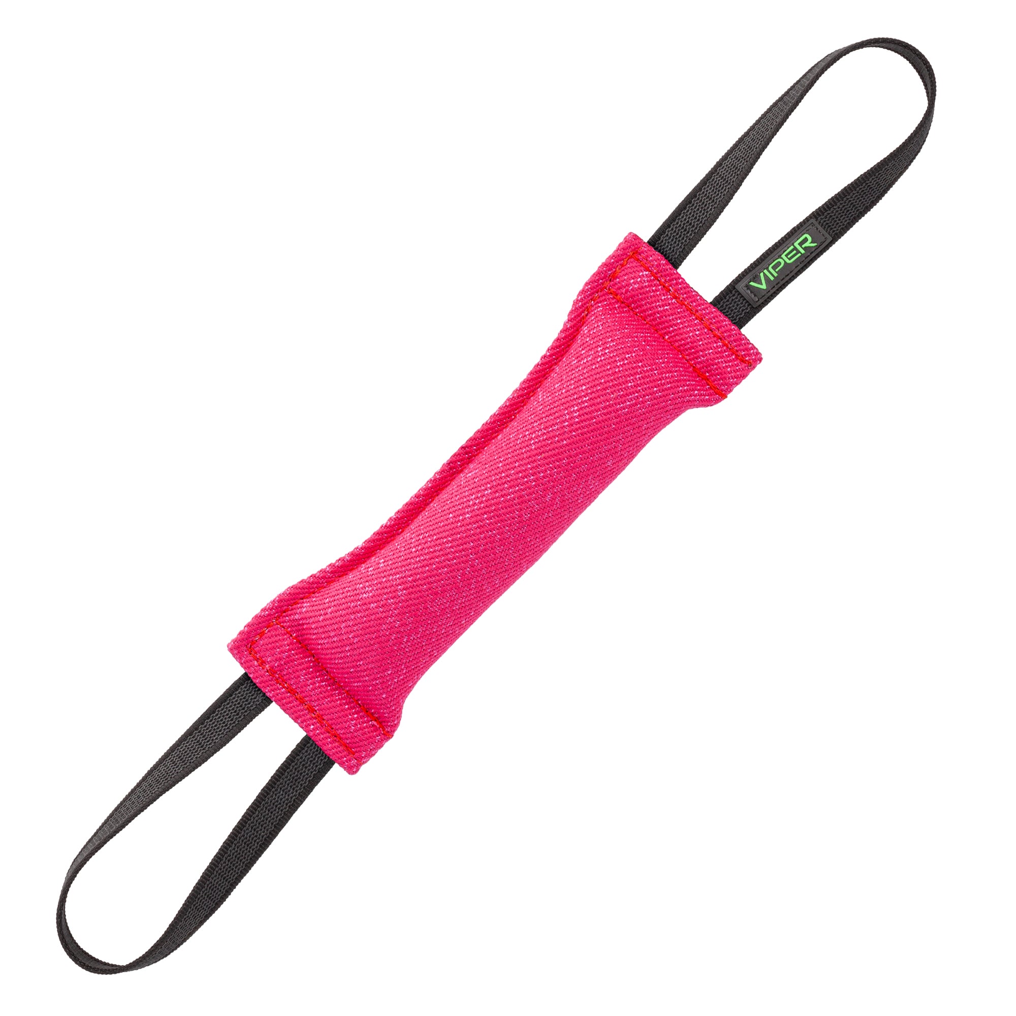 12in pink tug toy for dogs with two handles, made from French Linen