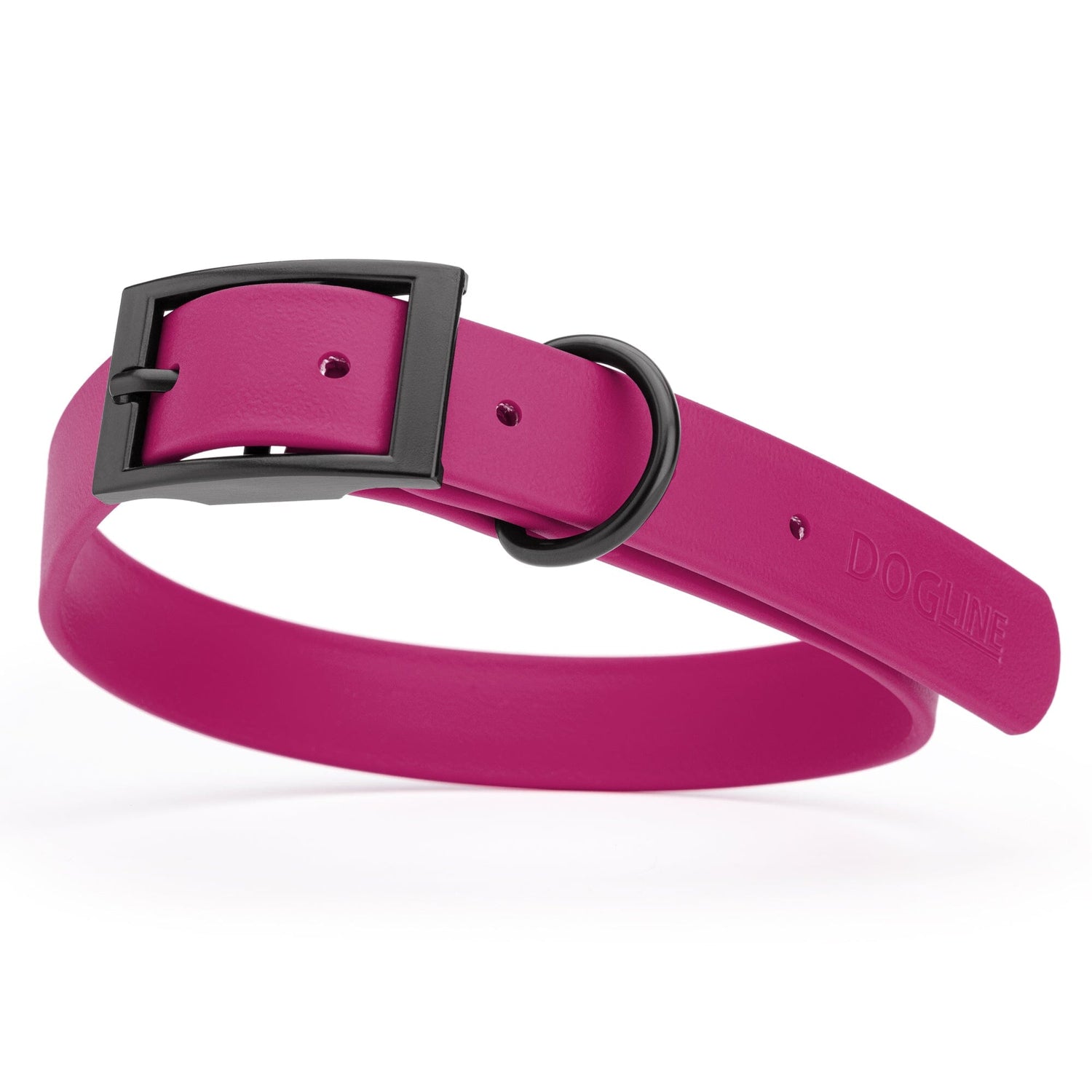 Magenta Pink Biothane dog collar with black metal buckle and D-ring, width: 1 inch, x-large