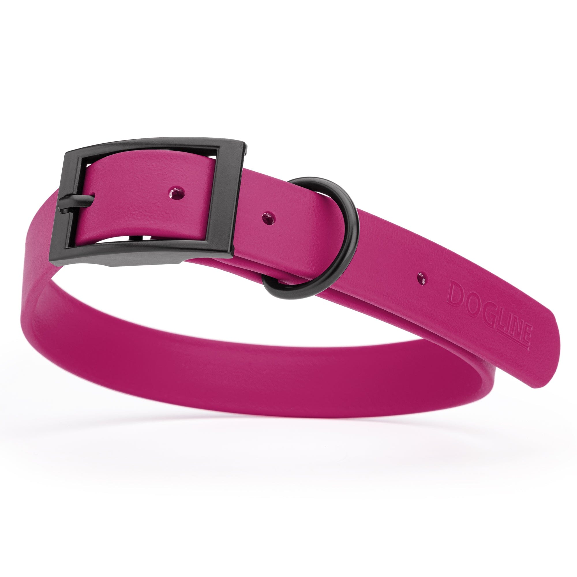 Magenta Pink Biothane dog collar with black metal buckle and D-ring, width: 1 inch, x-large