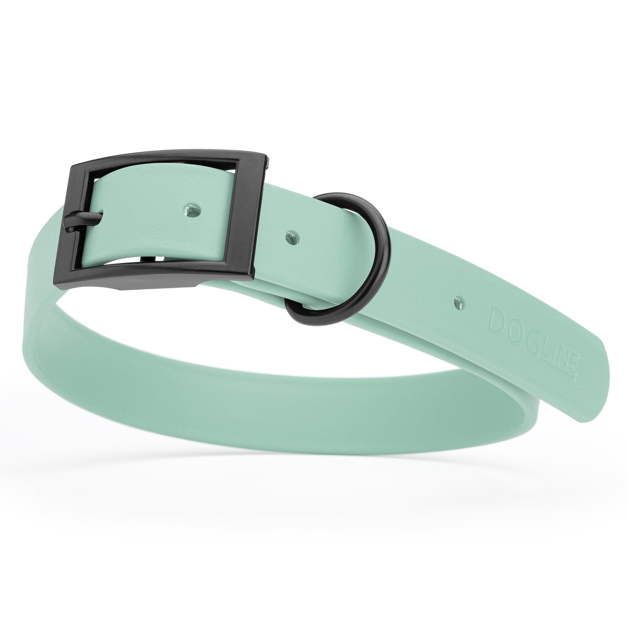 Sage Green Biothane dog collar with black metal buckle and D-ring, width: 1 inch, x-large