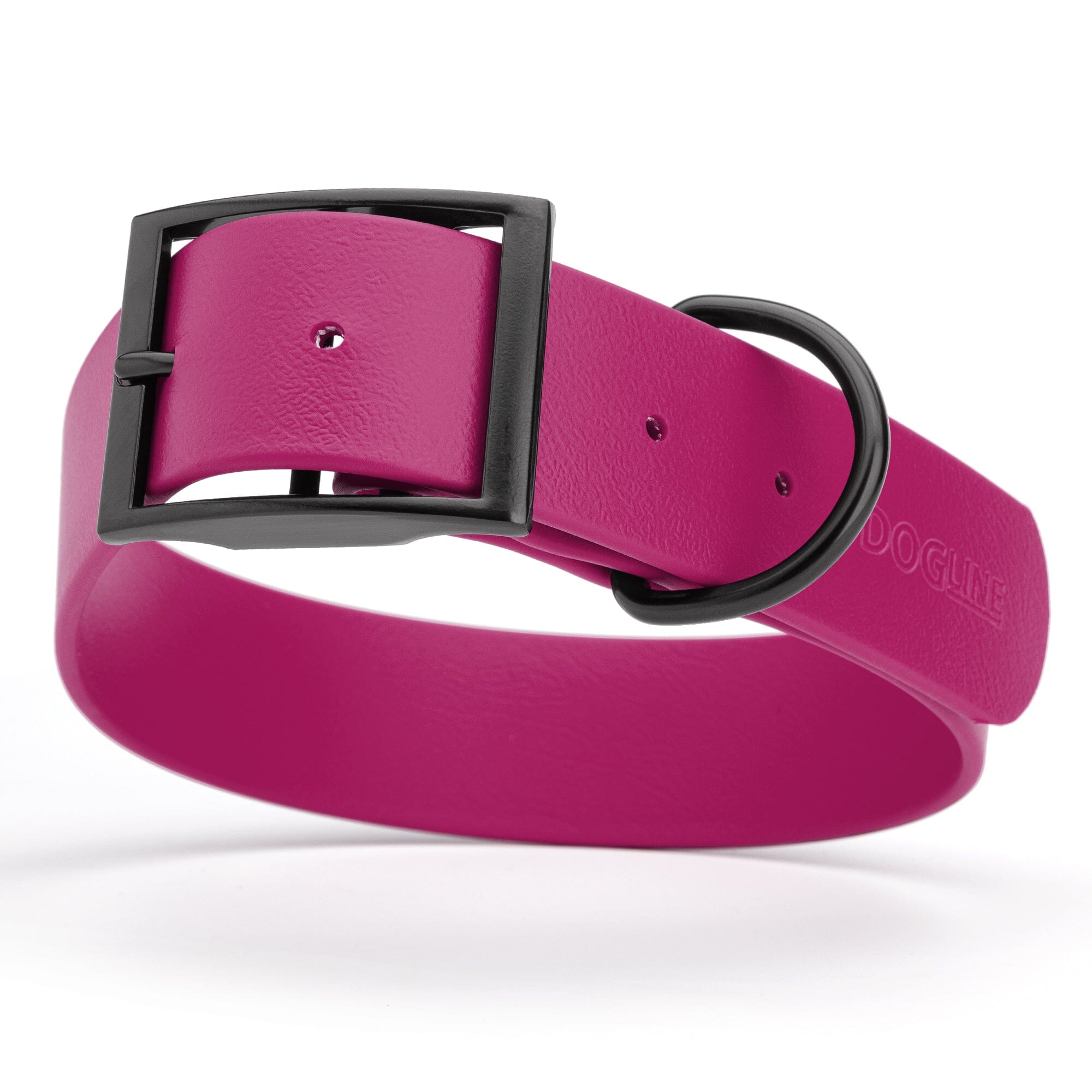 Magenta Pink Biothane waterproof collar for large and giant dogs, width 1.5 inches, black metal buckle and D-ring