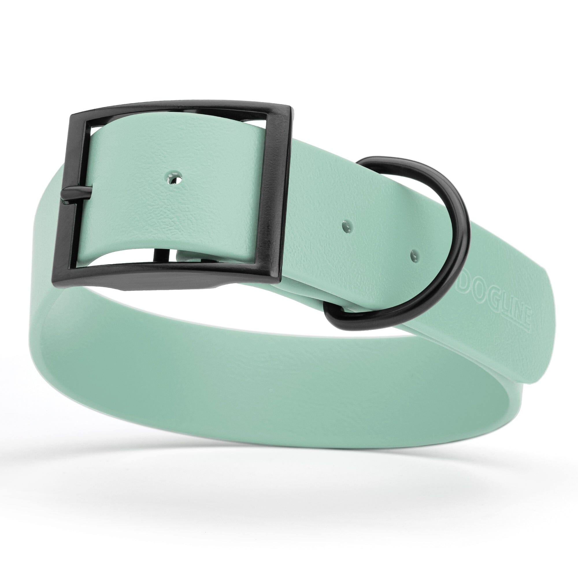 Sage Green Biothane waterproof collar for large and giant dogs, width 1.5 inches, black metal buckle and D-ring