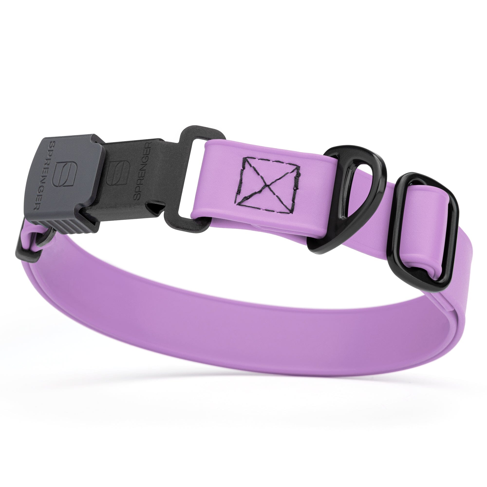 Amethyst purple Biothane dog collar with black Herm Sprenger buckle and metal D-ring, waterproof and adjustable