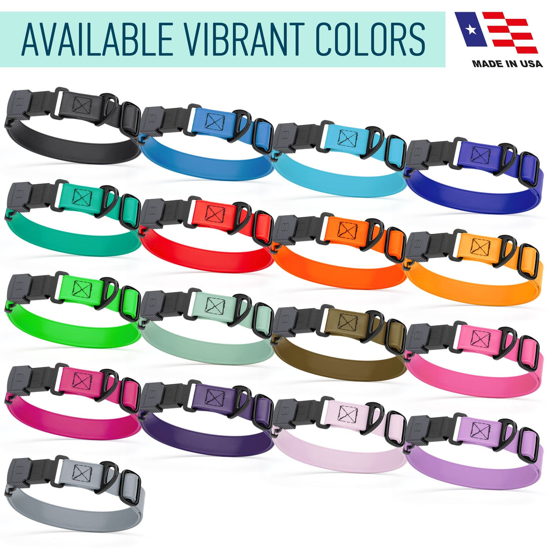Biothane collars for dogs with black stainless steel Herm Sprenger buckle, 17 colors available