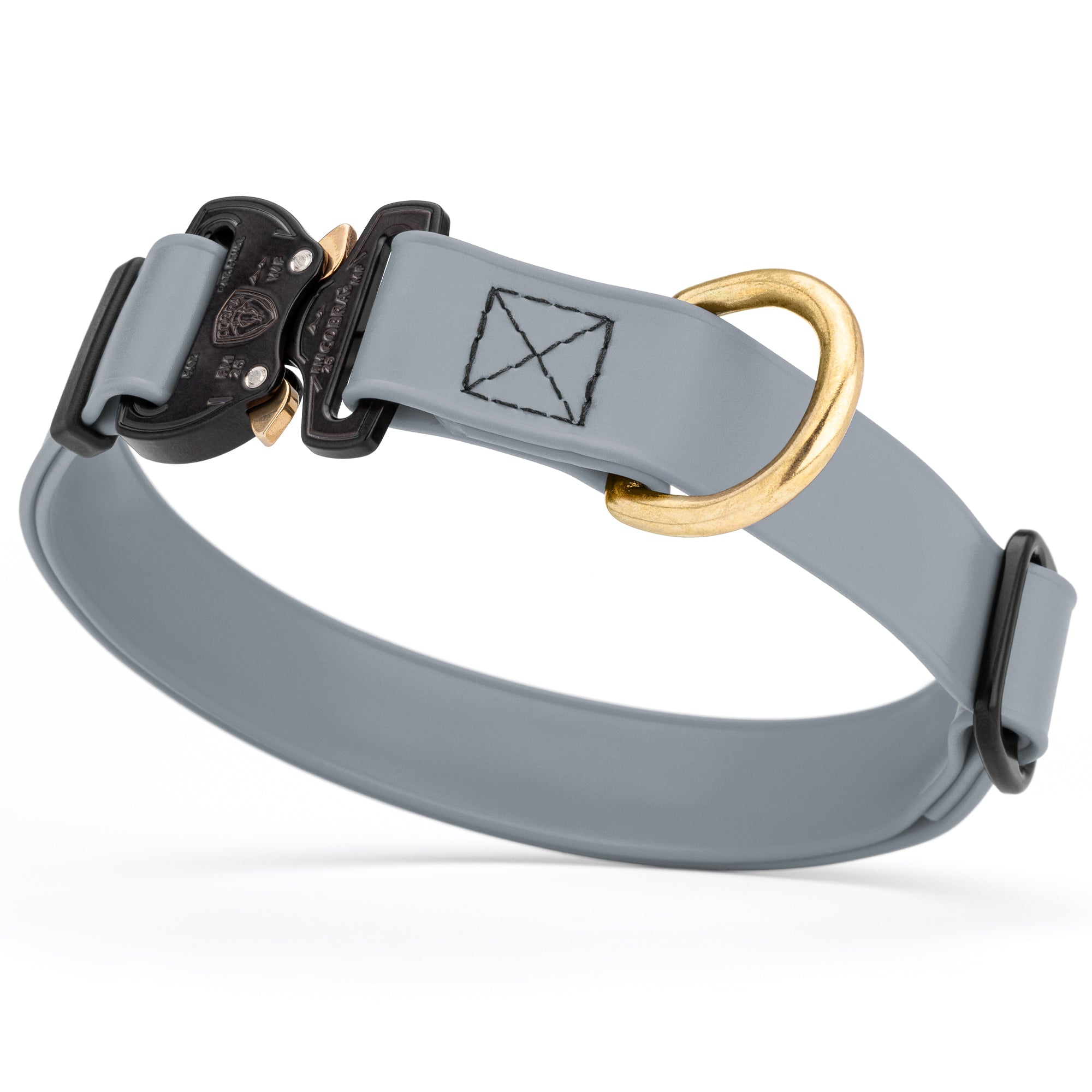 Battleship gray Biothane collar for medium and large dogs with Cobra metal buckle and brass D-ring, adjustable and waterproof