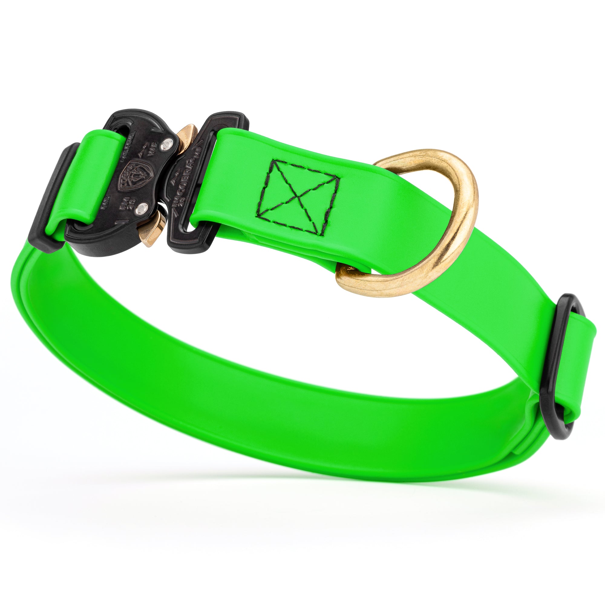 Tropical green Biothane collar for medium and large dogs with Cobra metal buckle and brass D-ring, adjustable and waterproof