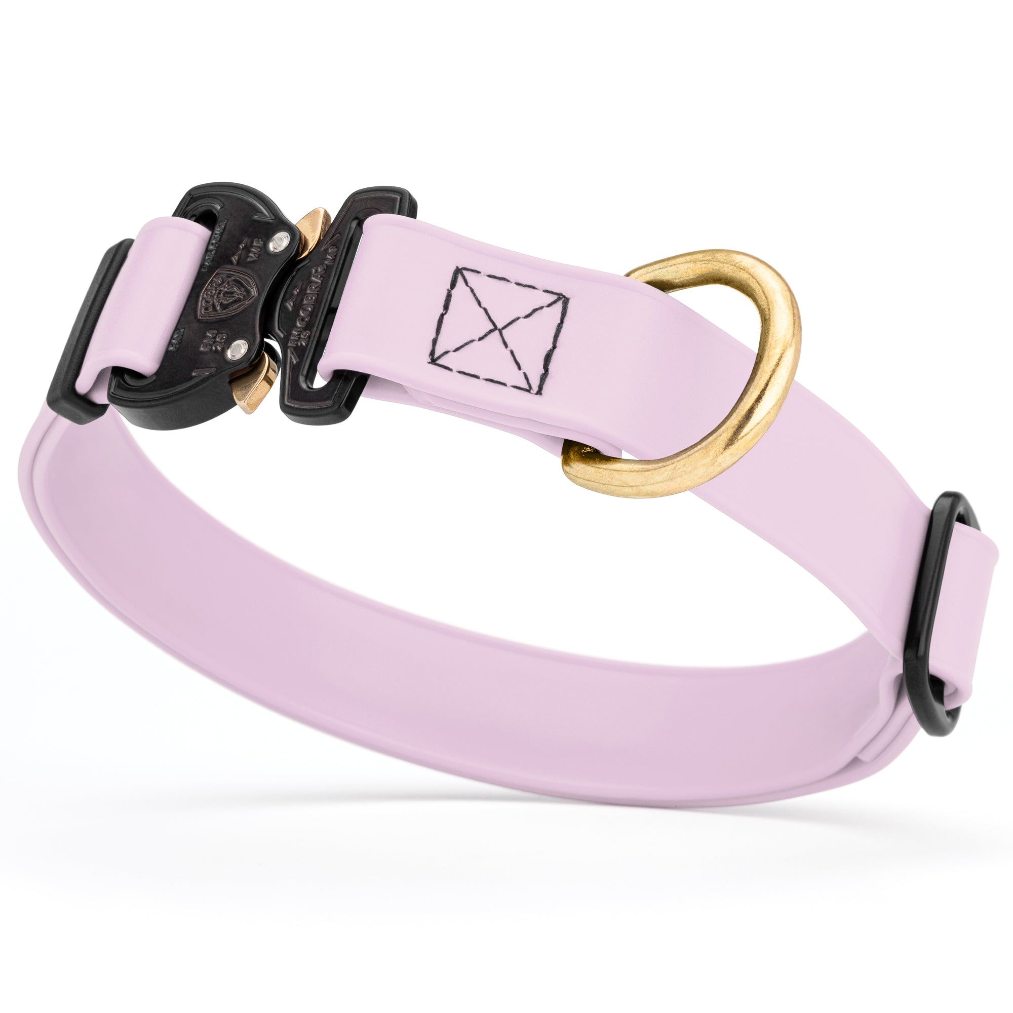 Pastel purple Biothane collar for medium and large dogs with Cobra metal buckle and brass D-ring, adjustable and waterproof
