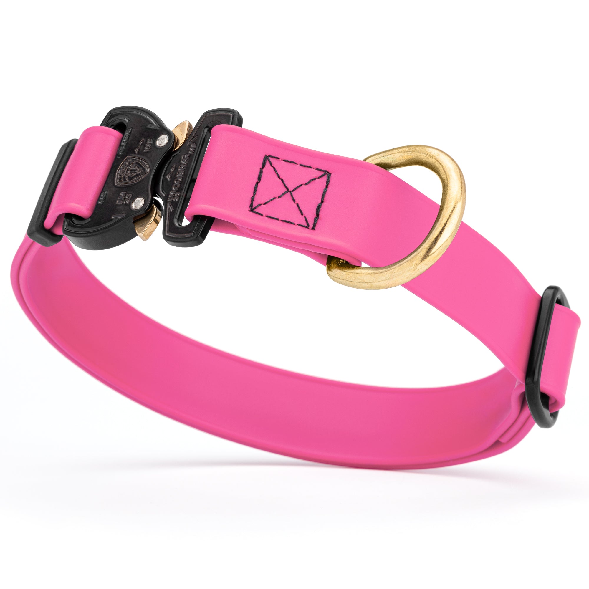 Passionfruit pink Biothane collar for medium and large dogs with Cobra metal buckle and brass D-ring, adjustable and waterproof