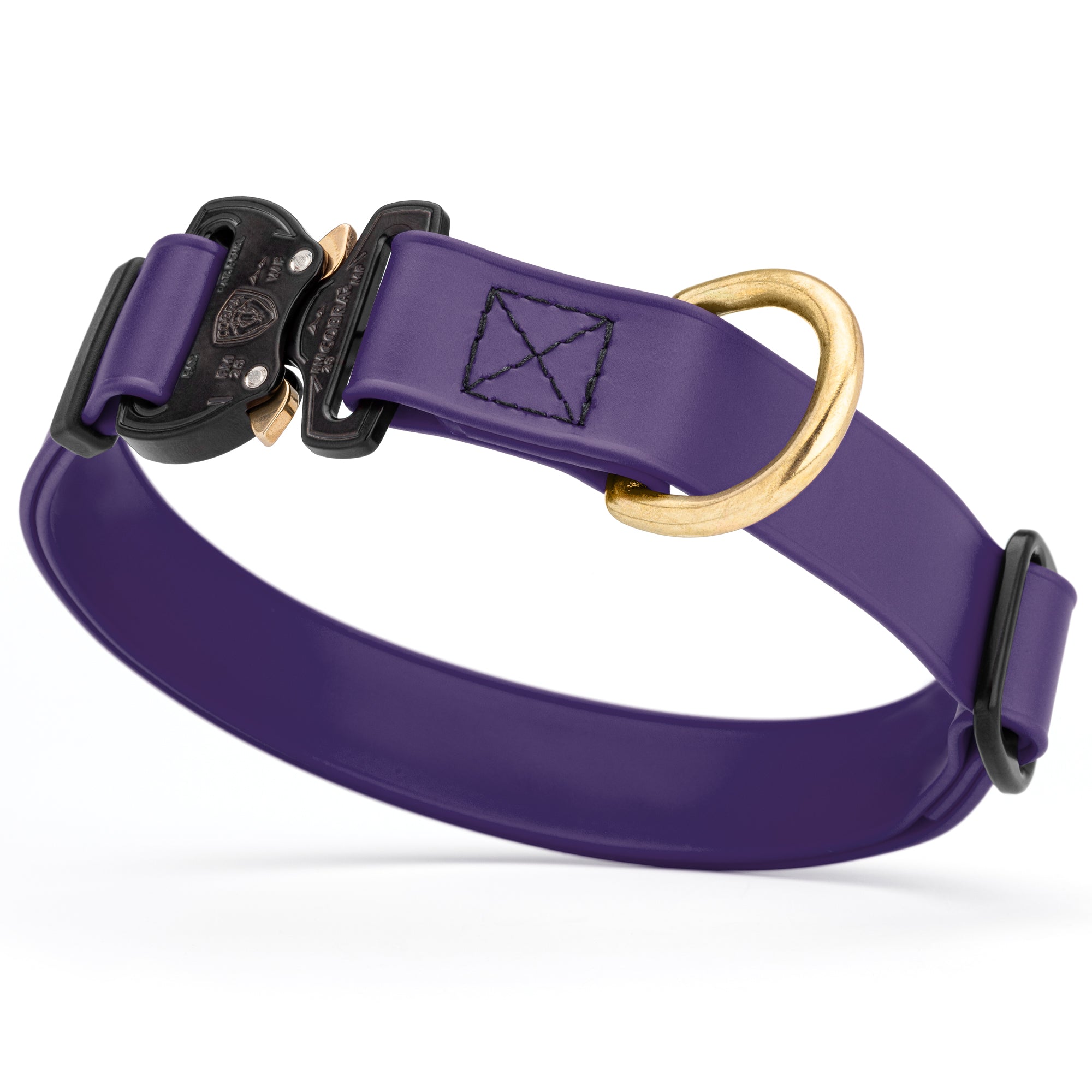 Violet purple Biothane collar for medium and large dogs with Cobra metal buckle and brass D-ring, adjustable and waterproof