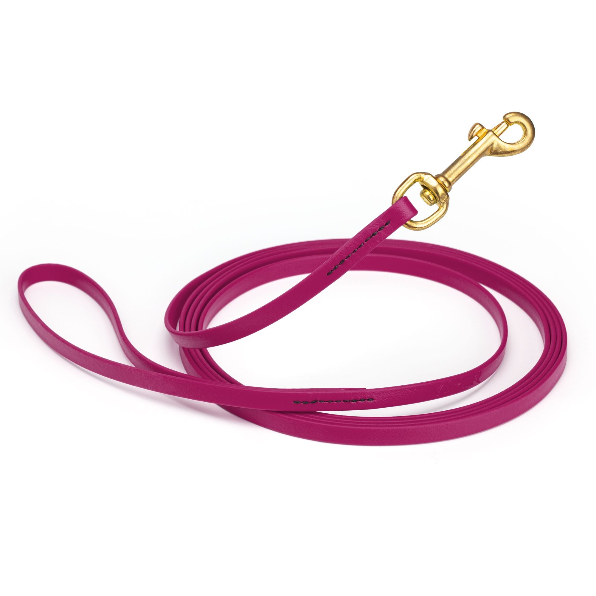 Magenta Pink waterproof dog collar with brass hardware, 3/8 inch width, 15 feet length, made from Biothane