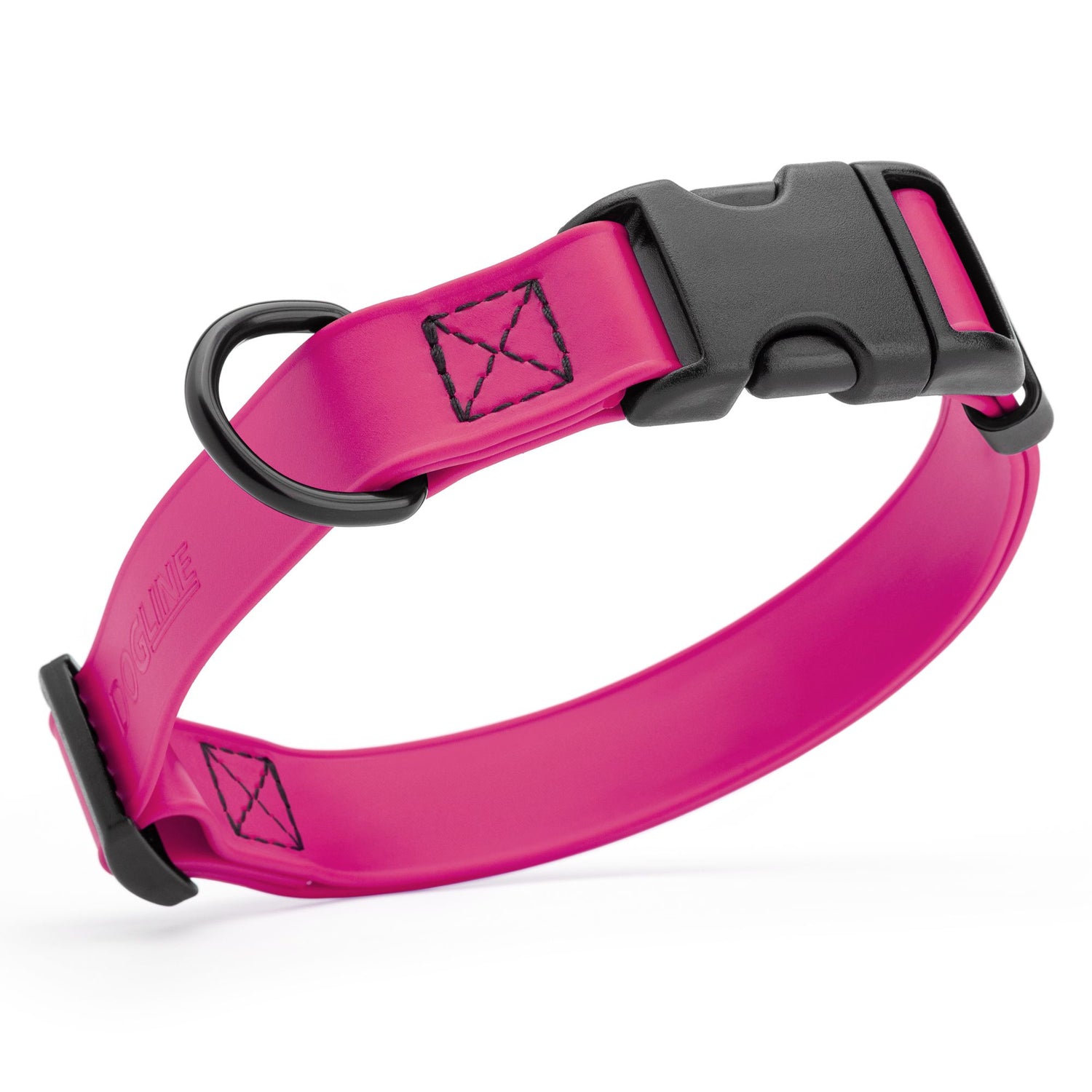 Magenta Pink waterproof dog collar made from Biothane with black quick release buckle and D-ring, adjustable