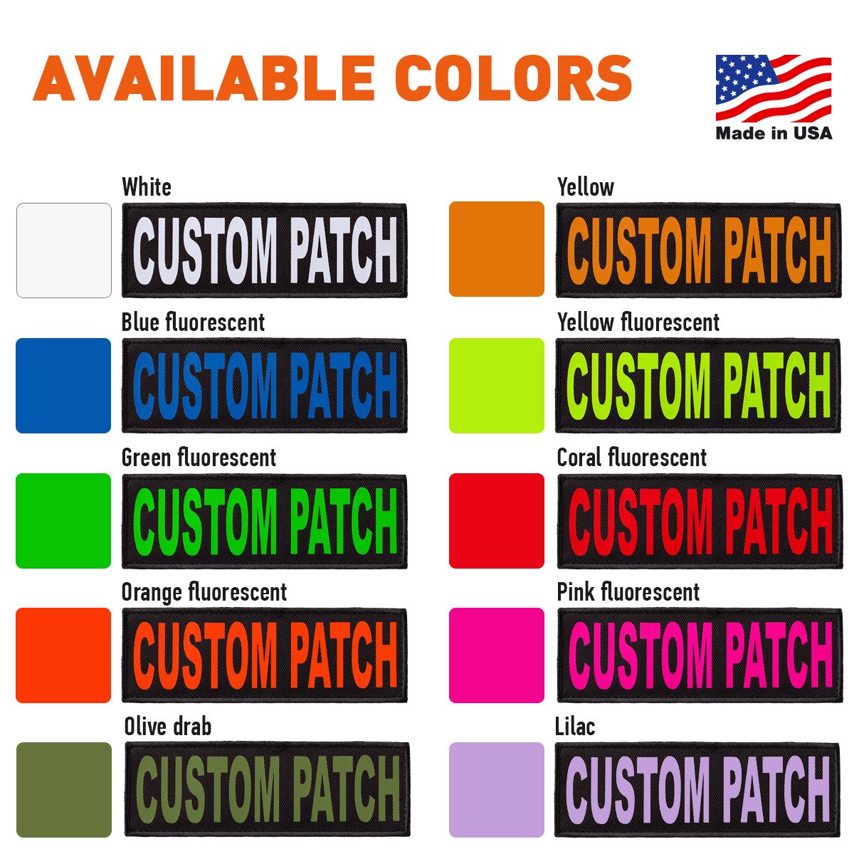 Personalized patches for dog collar, harness or vest, big lettering, 10 letter colors available