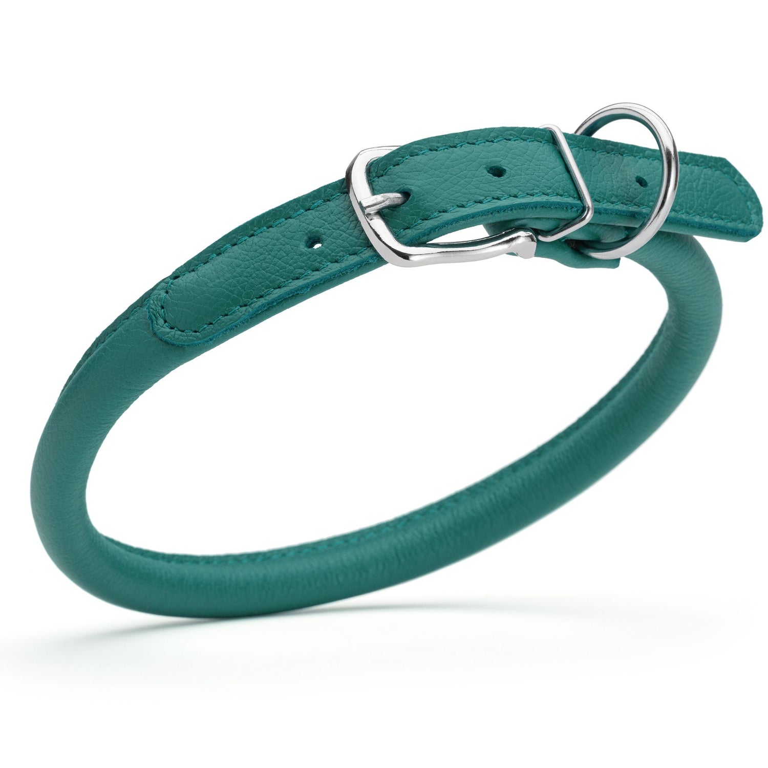 1/2 inch leather dog collar with metal buckle and D-ring, teal