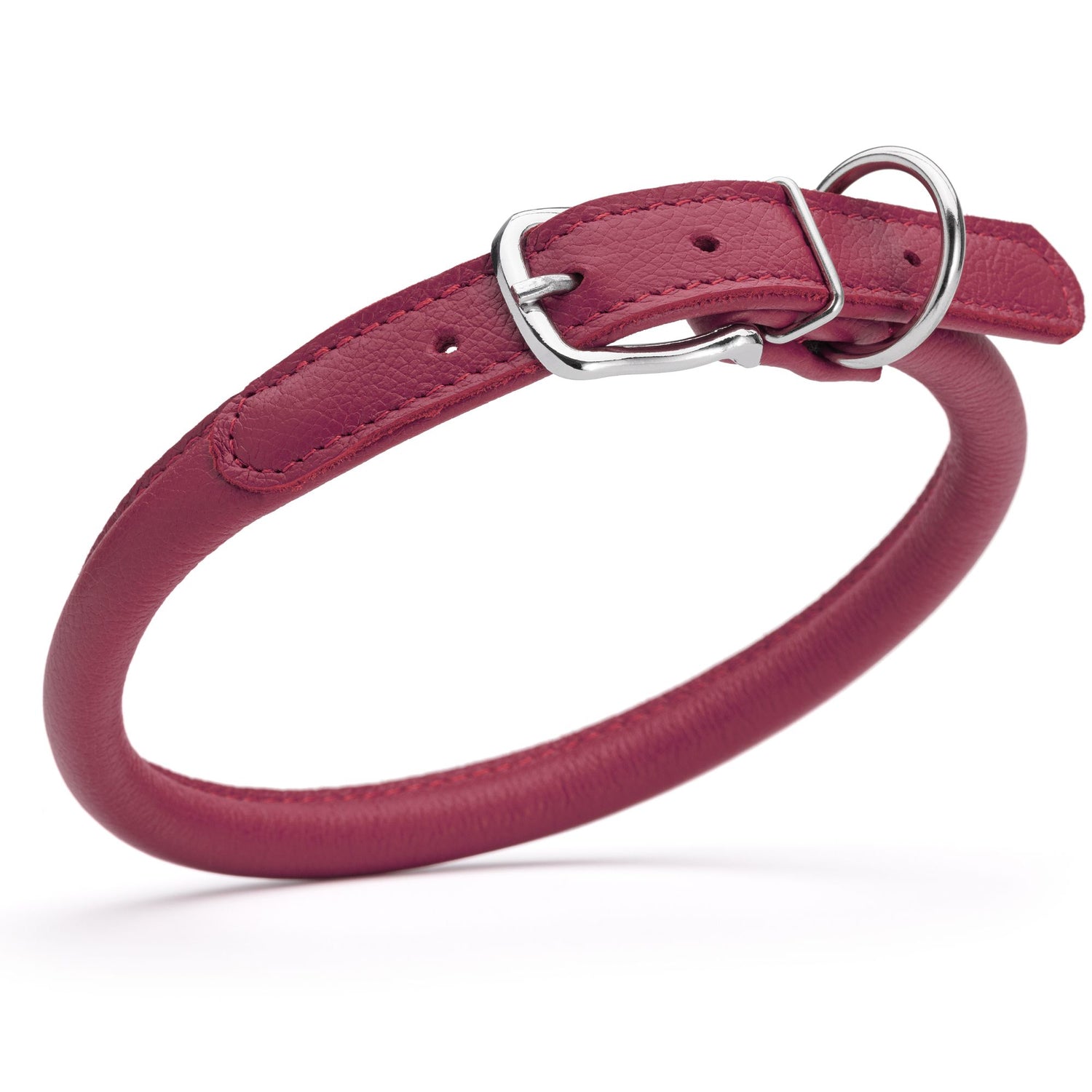 1/2 inch leather dog collar with metal buckle and D-ring, pink