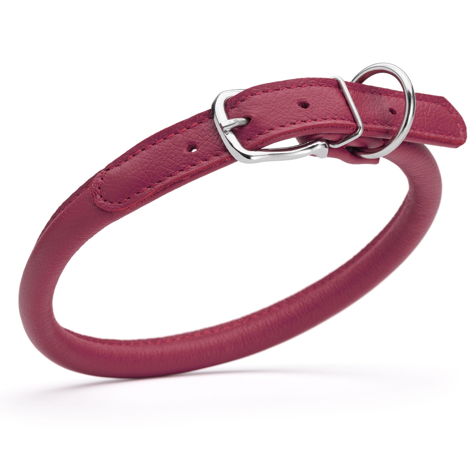 1/2 inch leather dog collar with metal buckle and D-ring, pink