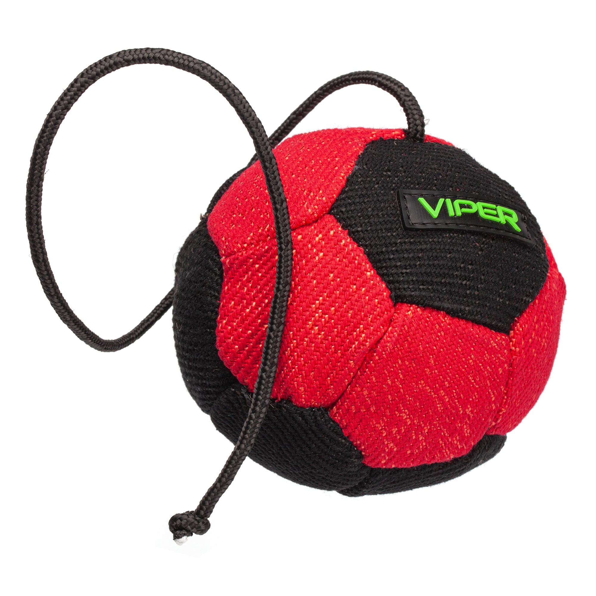 French Linen dog tug toy - black and red ball with rope