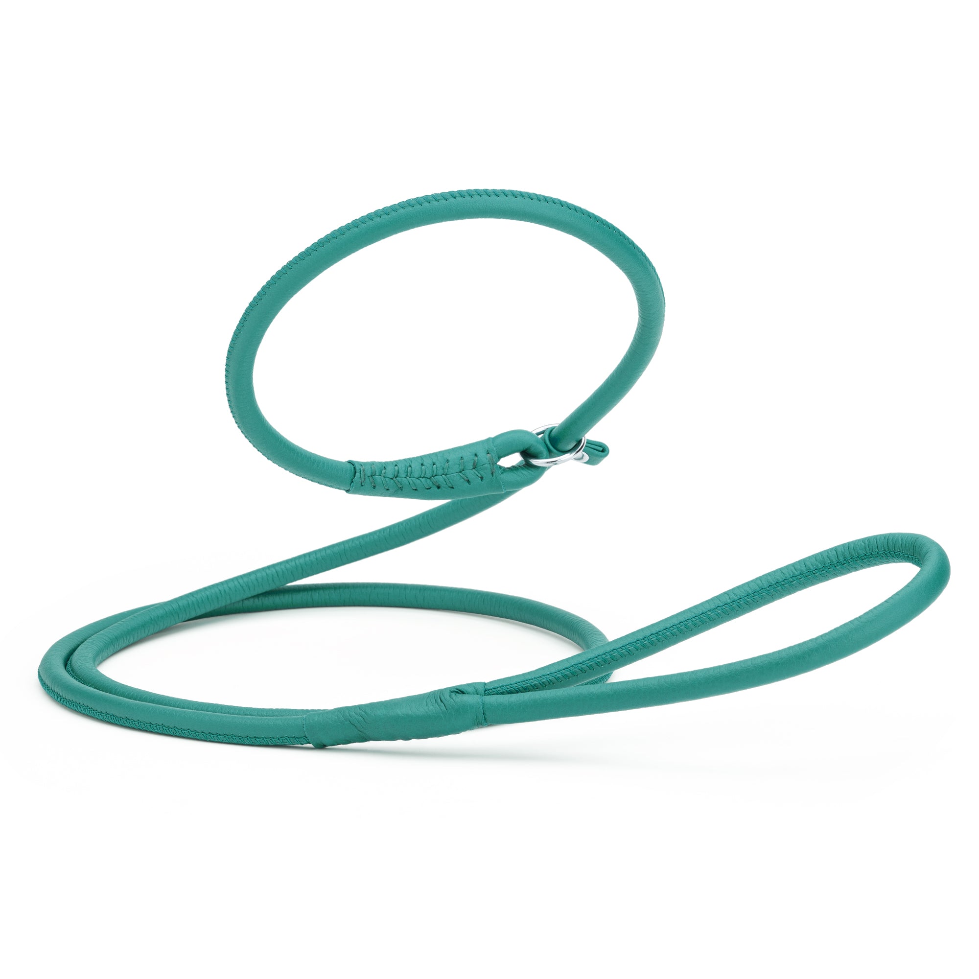 Teal leather slip leash for dogs, width 3/8 inch