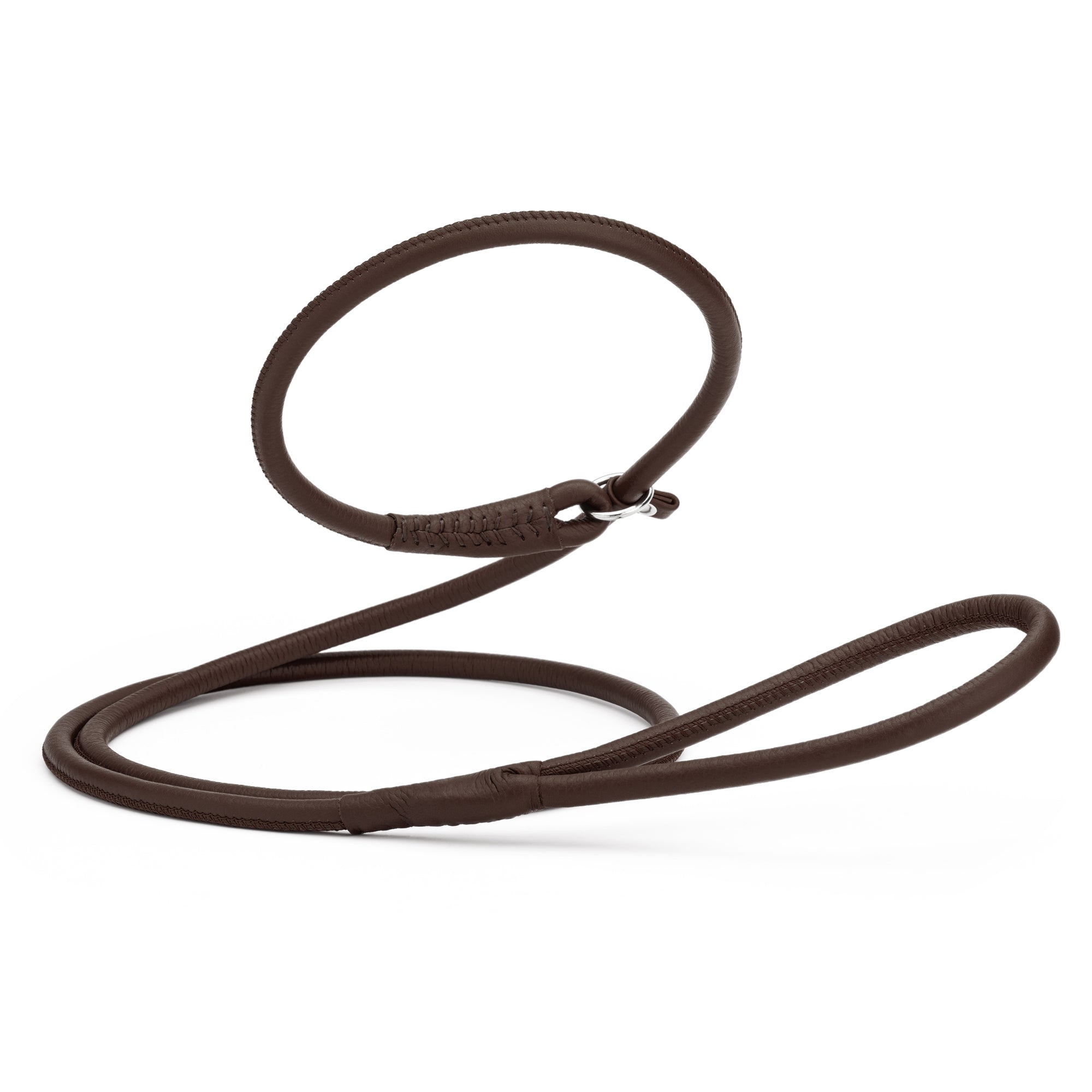 Dark brown leather slip leash for dogs, width 3/8 inch