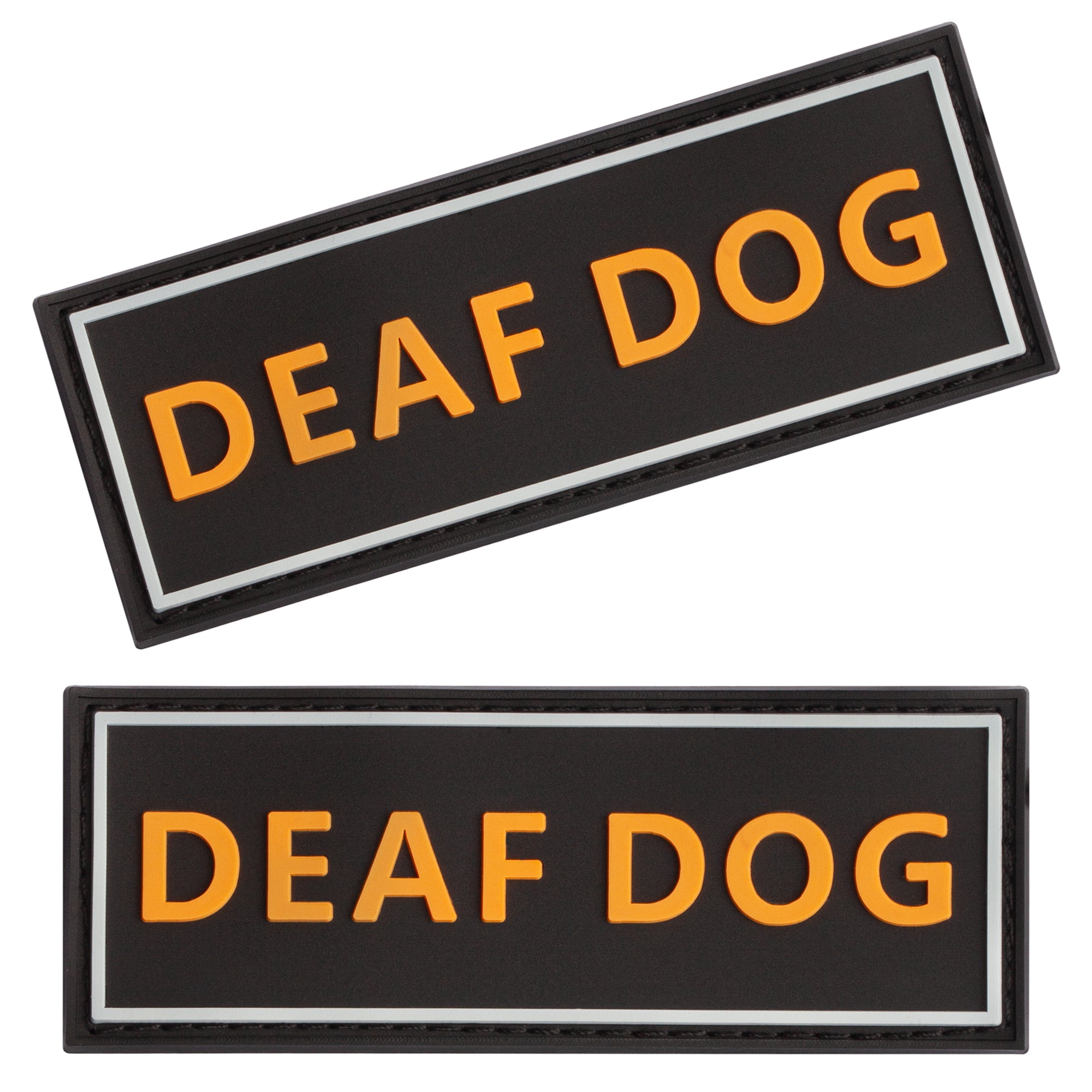 Deaf Dog rubber patches for dog harness, vest or dog collar, hook and loop fastener type, set of two