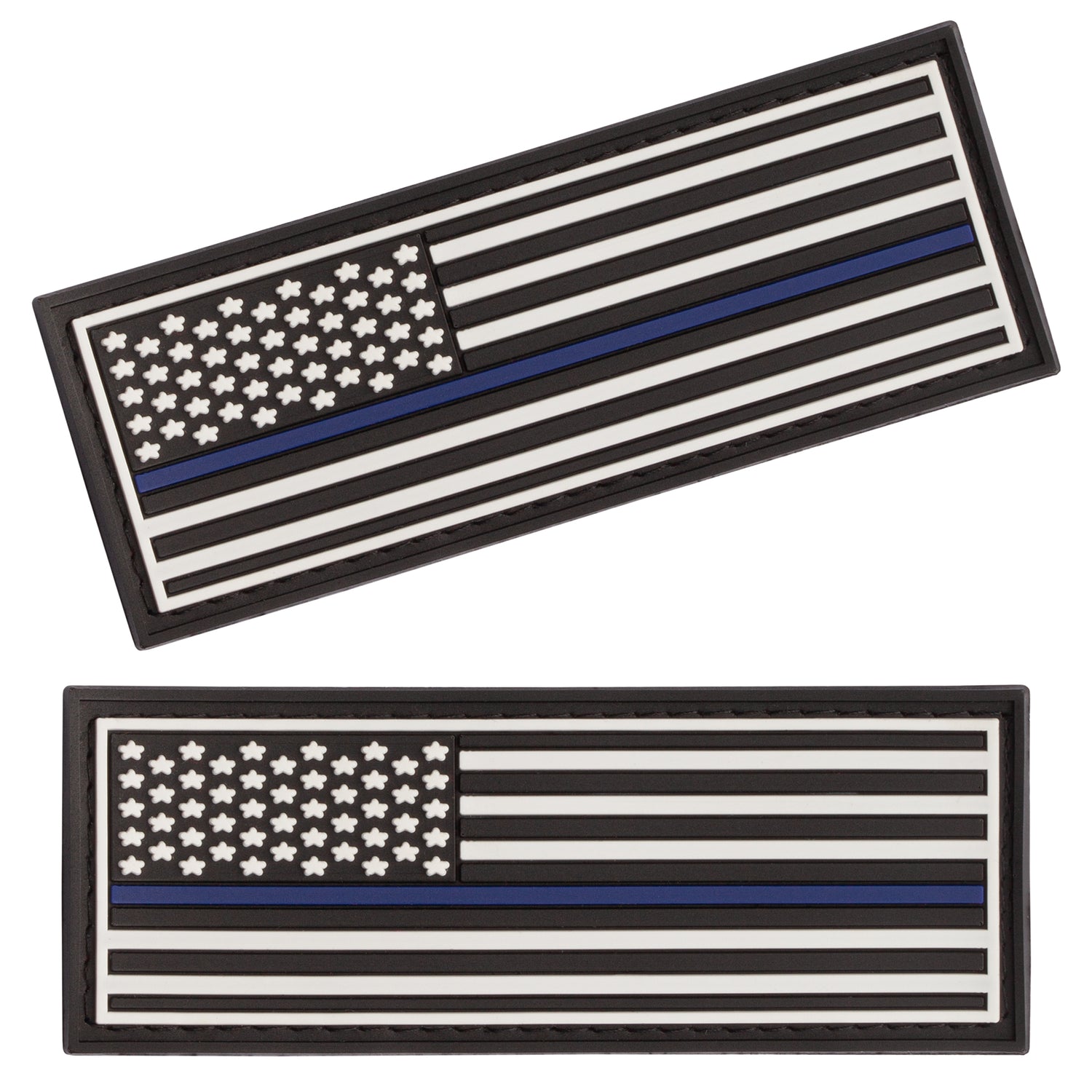 American Flag Thin Blue Line rubber patches for dog harness, vest or dog collar, hook and loop fastener type, set of two