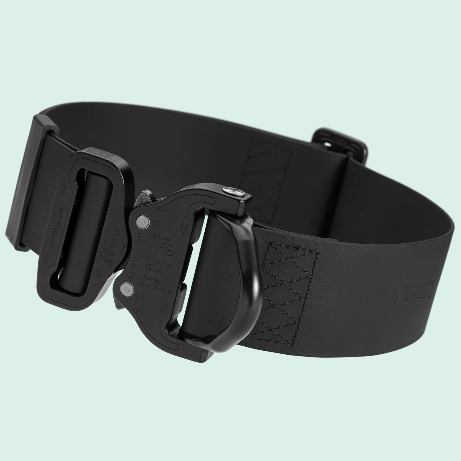 Black dog collar with tactical Cobra buckle, made from waterproof and durable Biothane, adjustable length