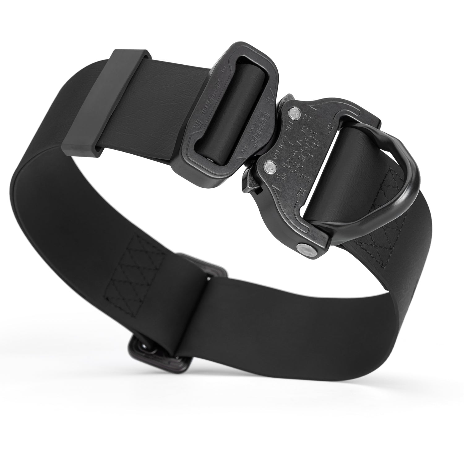 Black Biothane collar for dogs with tactical Cobra buckle, waterproof, adjustable