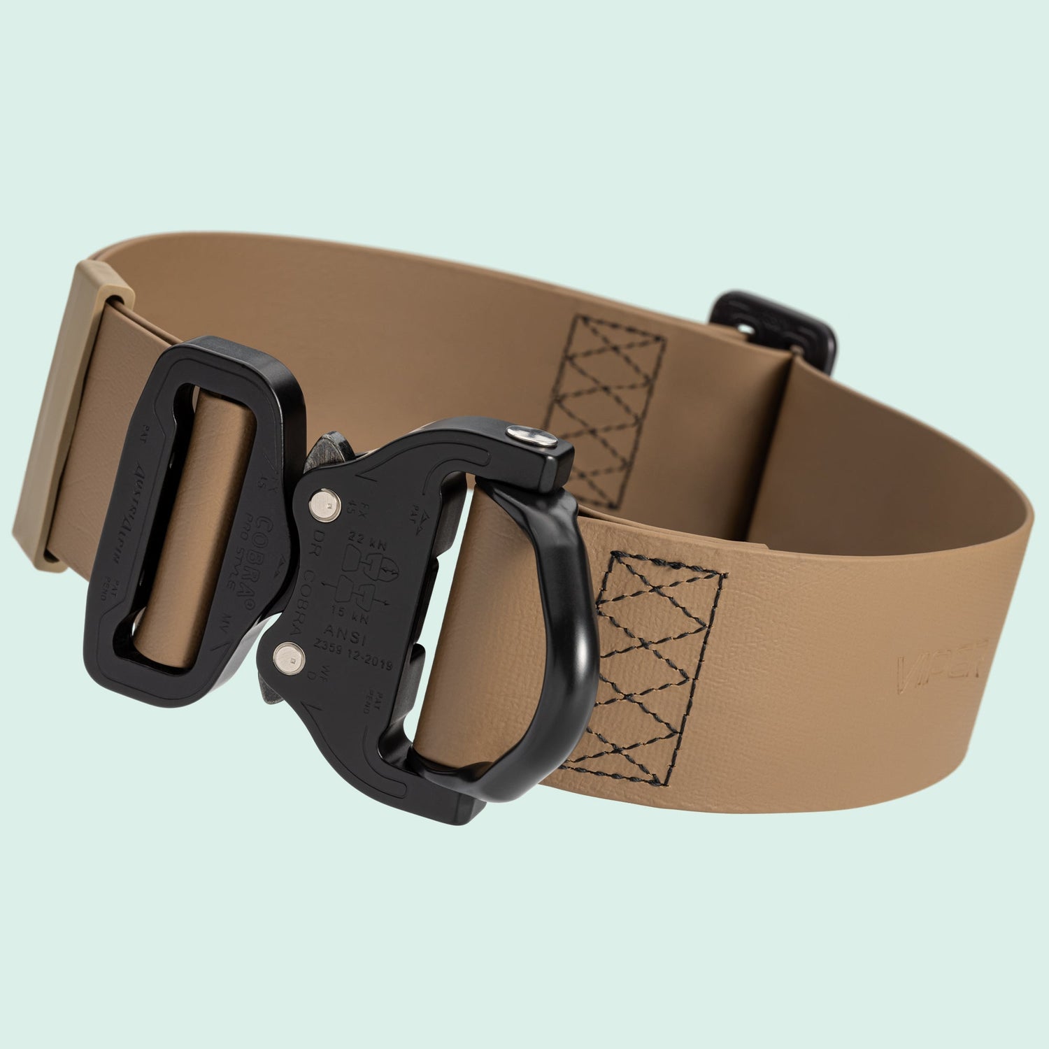 Coyote brown dog collar with tactical Cobra buckle, made from waterproof and durable Biothane, adjustable length