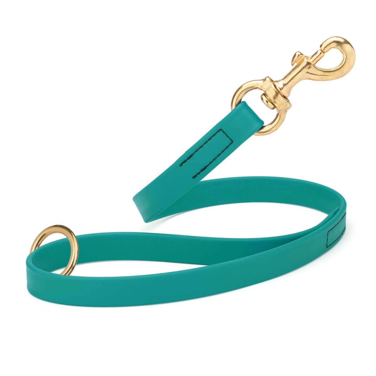 Aqua Blue Biothane traffic leash for dogs with brass hardware, 20 inches long