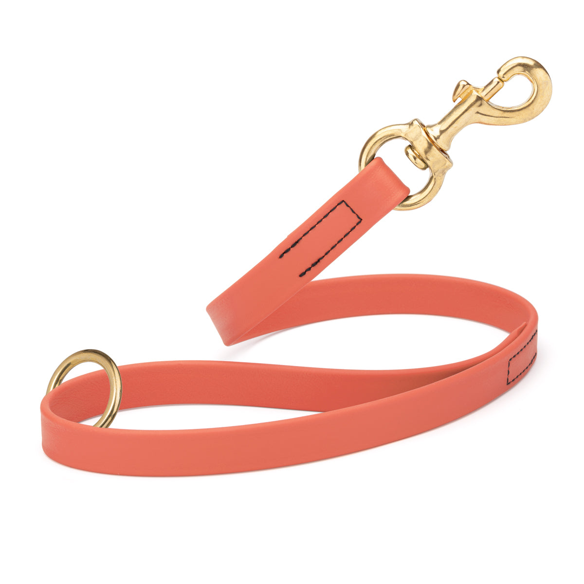Coral Biothane traffic leash for dogs with brass hardware, 20 inches long