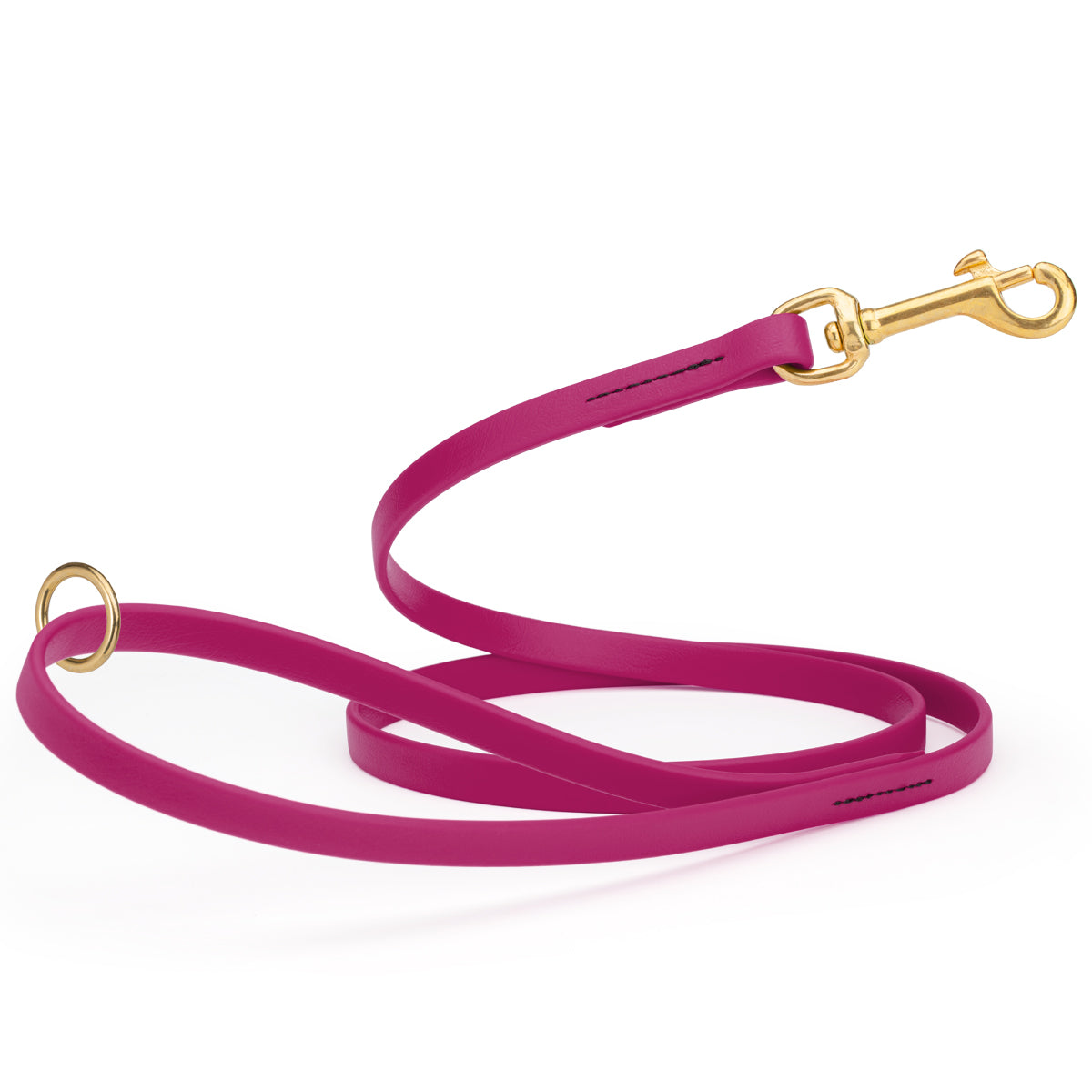 Magenta Pink dog leash made from waterproof Biothane, brass hardware, 1/2 inch wide