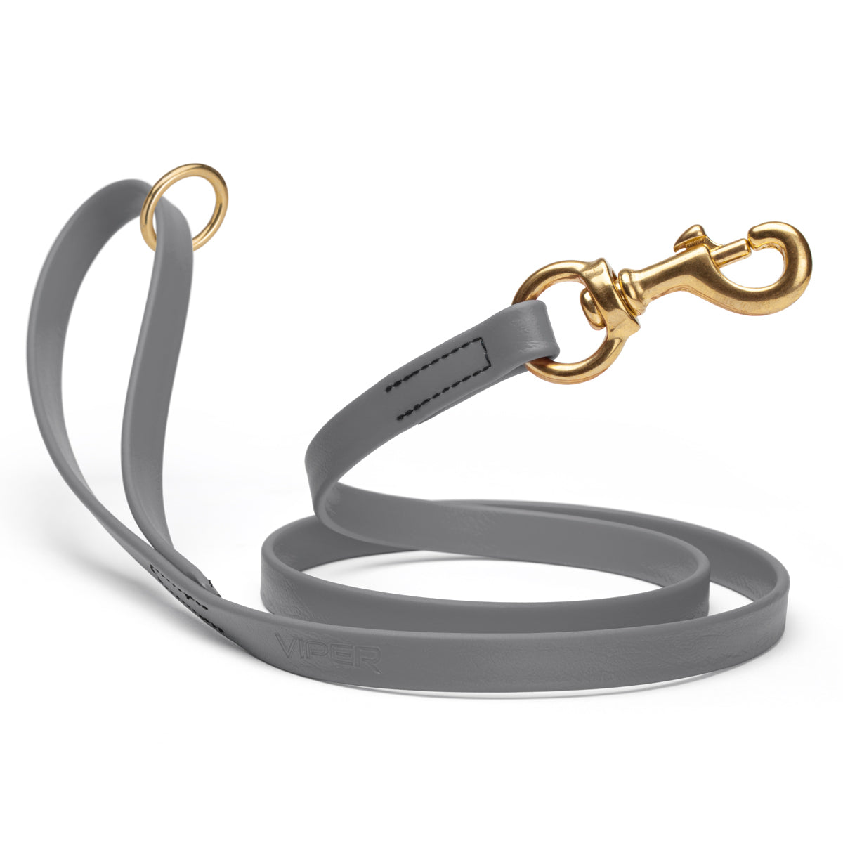 Waterproof Battleship Gray dog leash with brass hardware, 5/8 or 3/4 inch wide, made from Biothane
