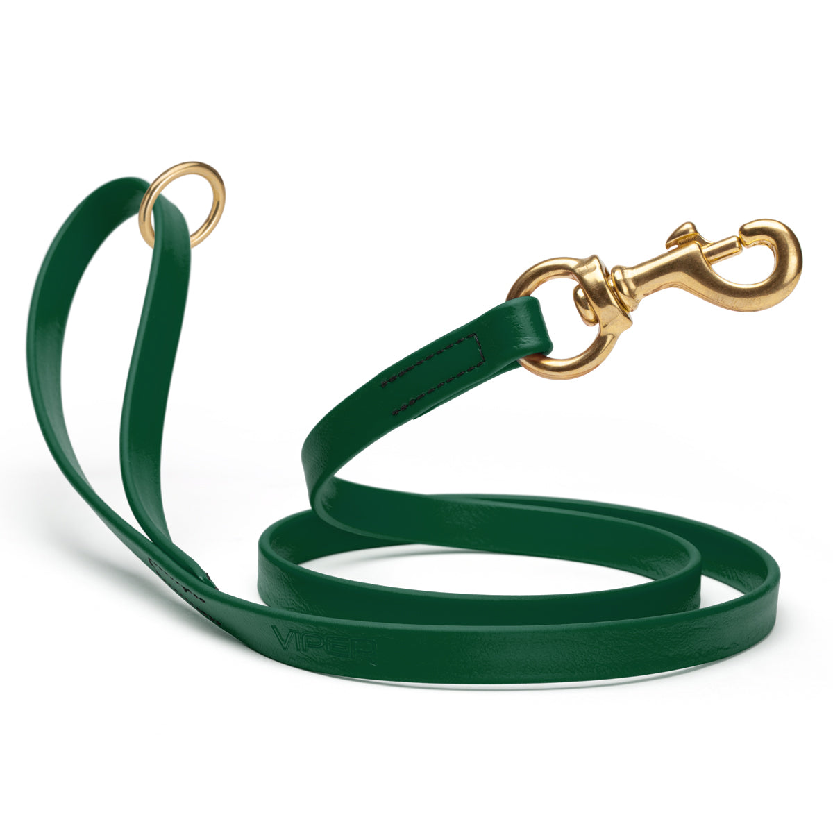 Waterproof Hunter Green dog leash with brass hardware, 5/8 or 3/4 inch wide, made from Biothane