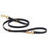 Black adjustable dog leash with two brass clips and 3 O-rings, made from waterproof Biothane