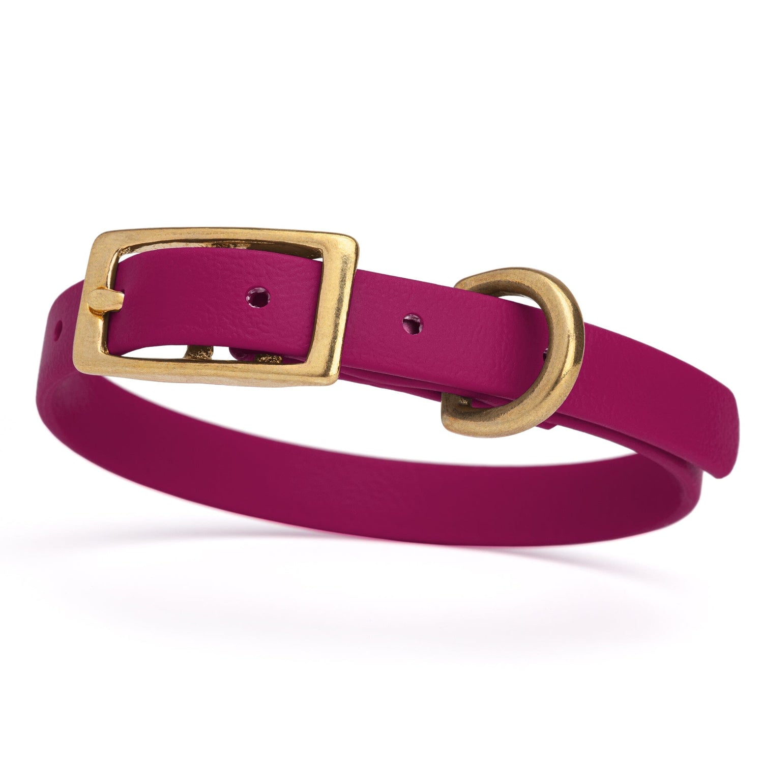 Waterproof collar for small dogs, made from Biothane with brass hardware, width 1/2 inch, Magenta Pink