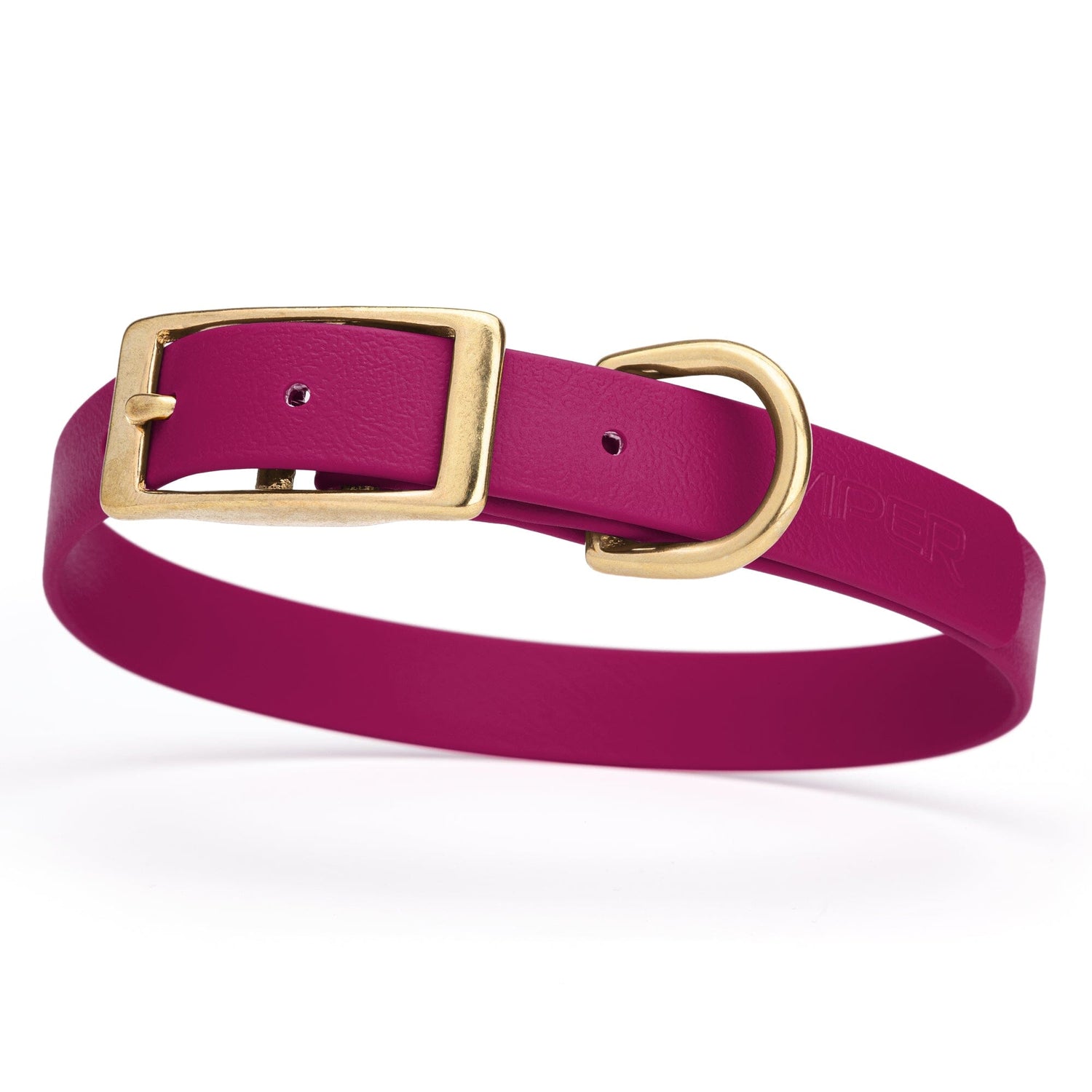 Biothane dog collar with brass buckle and D-ring, waterproof, fits medium dogs, width 3/4 inch, Magenta Pink