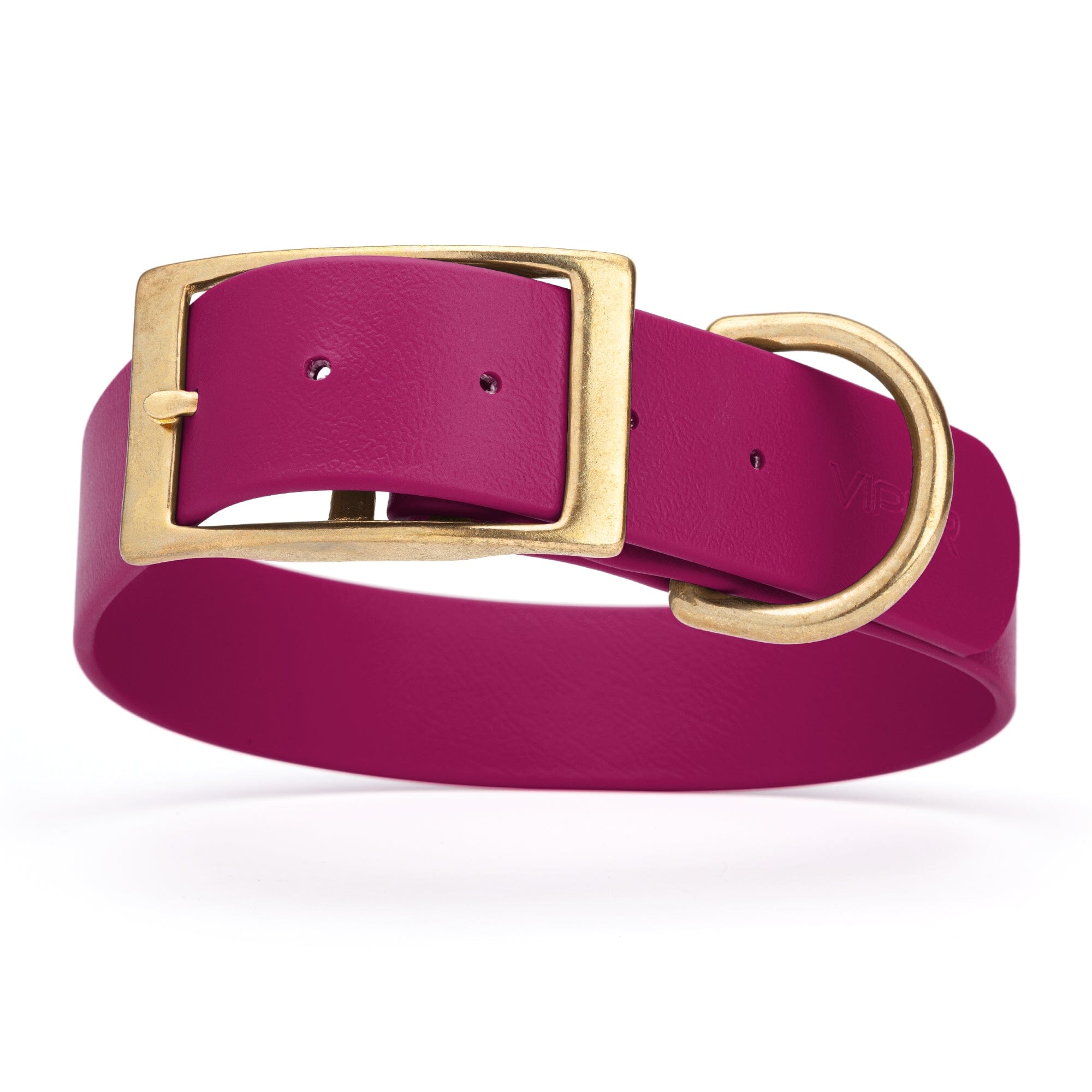 Magenta Pink waterproof collar for large dogs with brass buckle and D-ring, made from Biothane, 1.5-inch wide