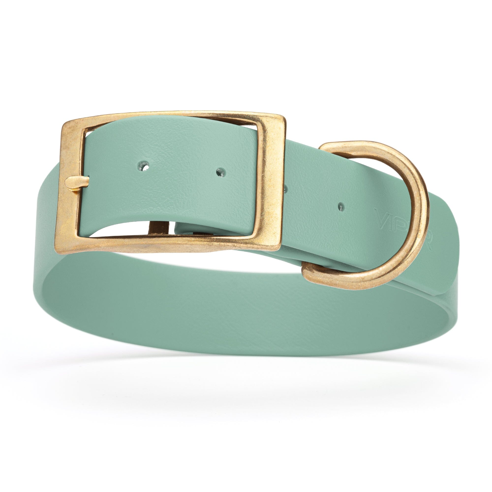 Sage Green waterproof collar for large dogs with brass buckle and D-ring, made from Biothane, 1.5-inch wide