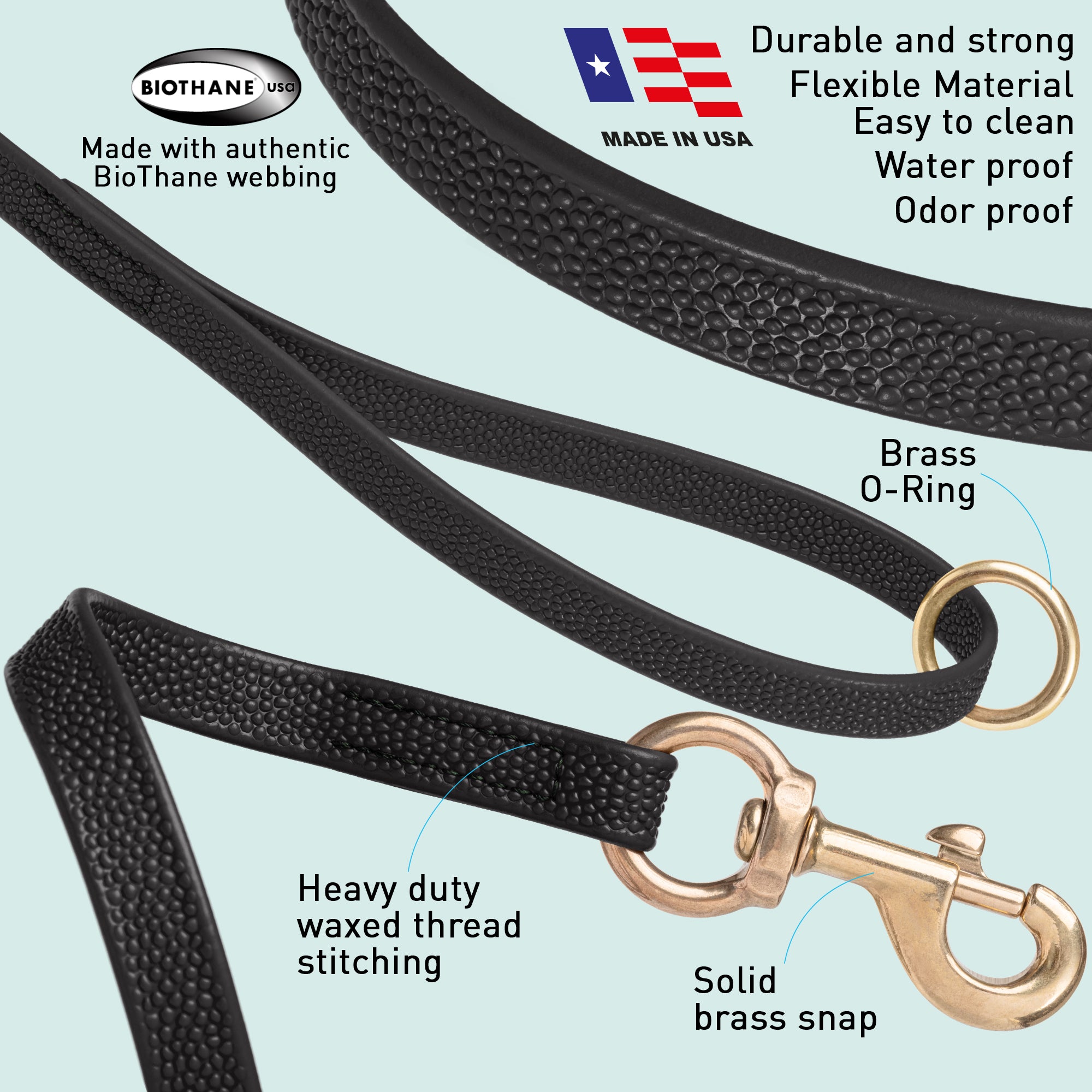 Viper Pebble Emboss BioThane Dog Leash with Solid Brass Hardware