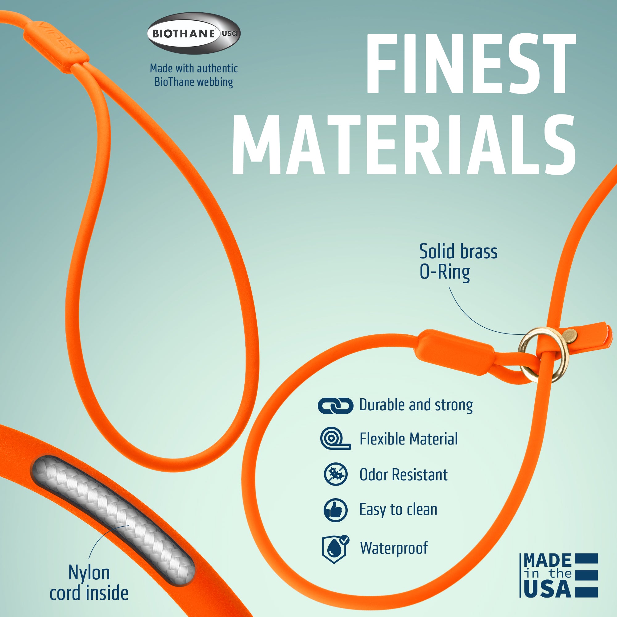Viper Round Biothane Slip Lead with Brass Hardware
